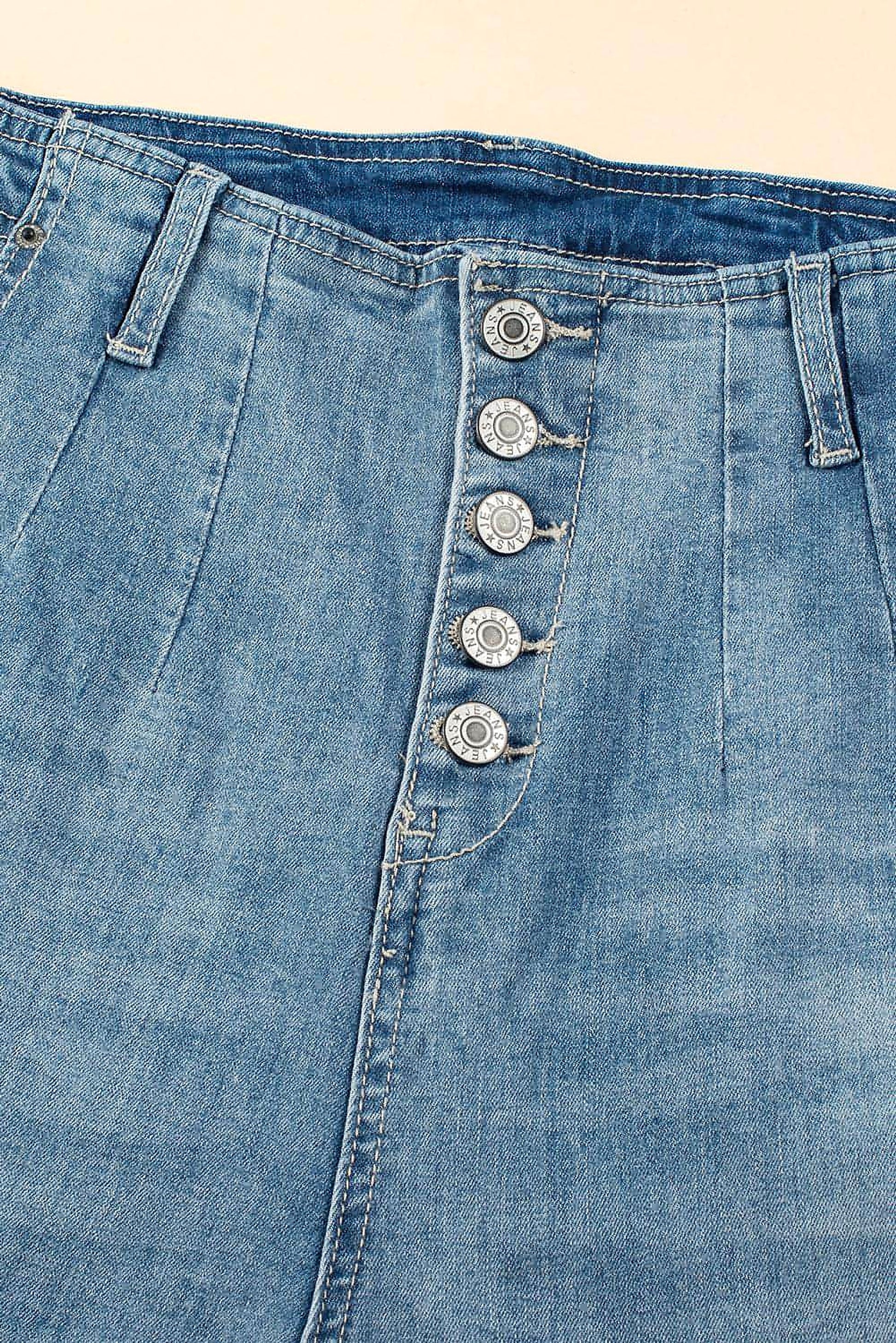 Dusk Blue Multi Buttons Medium Wash Straight Loose Leg Jeans - enhanced image 7