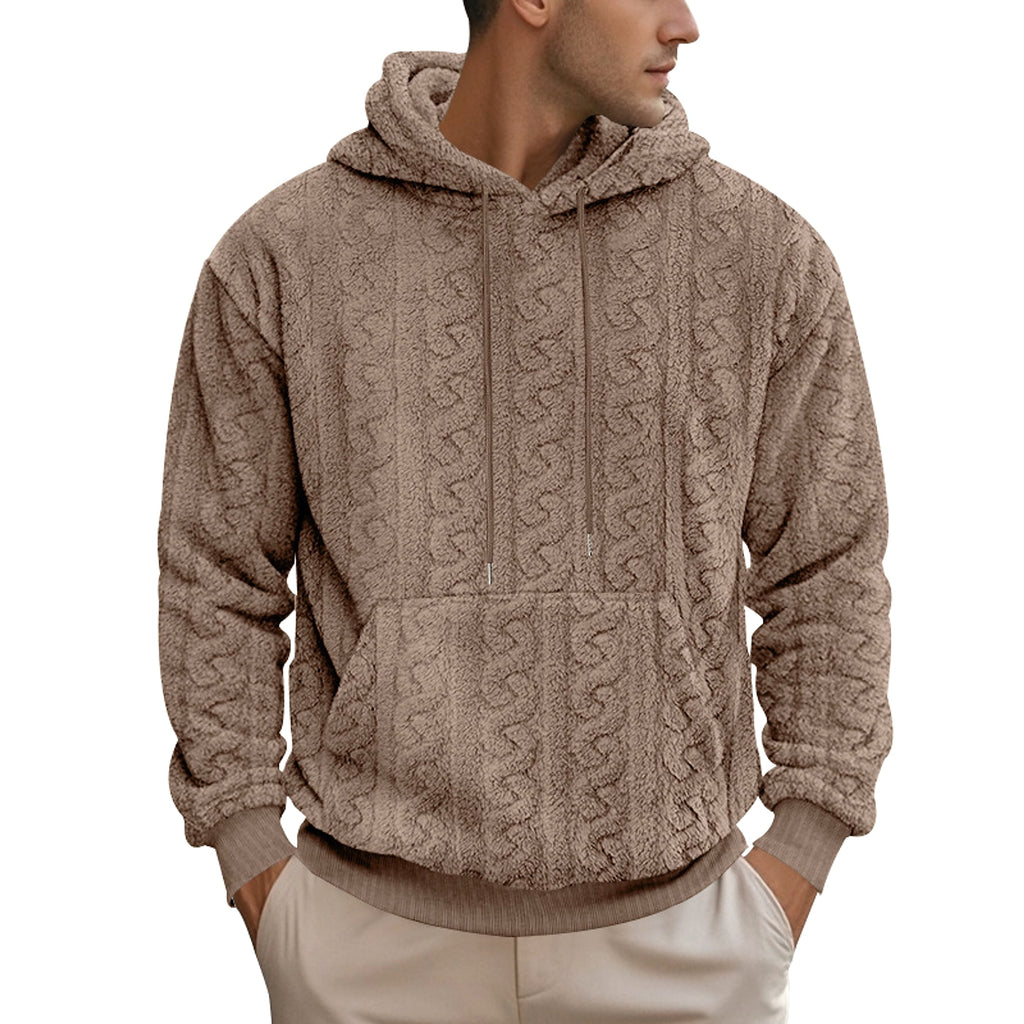 European And American Fall Winter Men Hooded Jacquard Teddy Plush Sports And Leisure Sweater - enhanced image 7