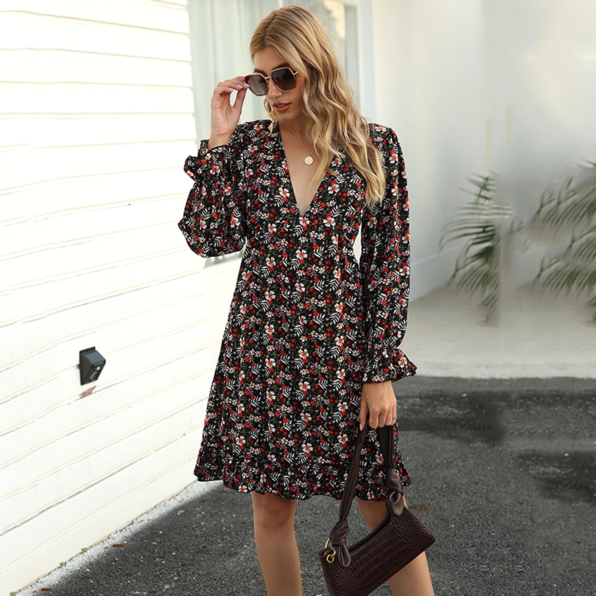 European And American Long Sleeve Broken Dress Women - enhanced image 7