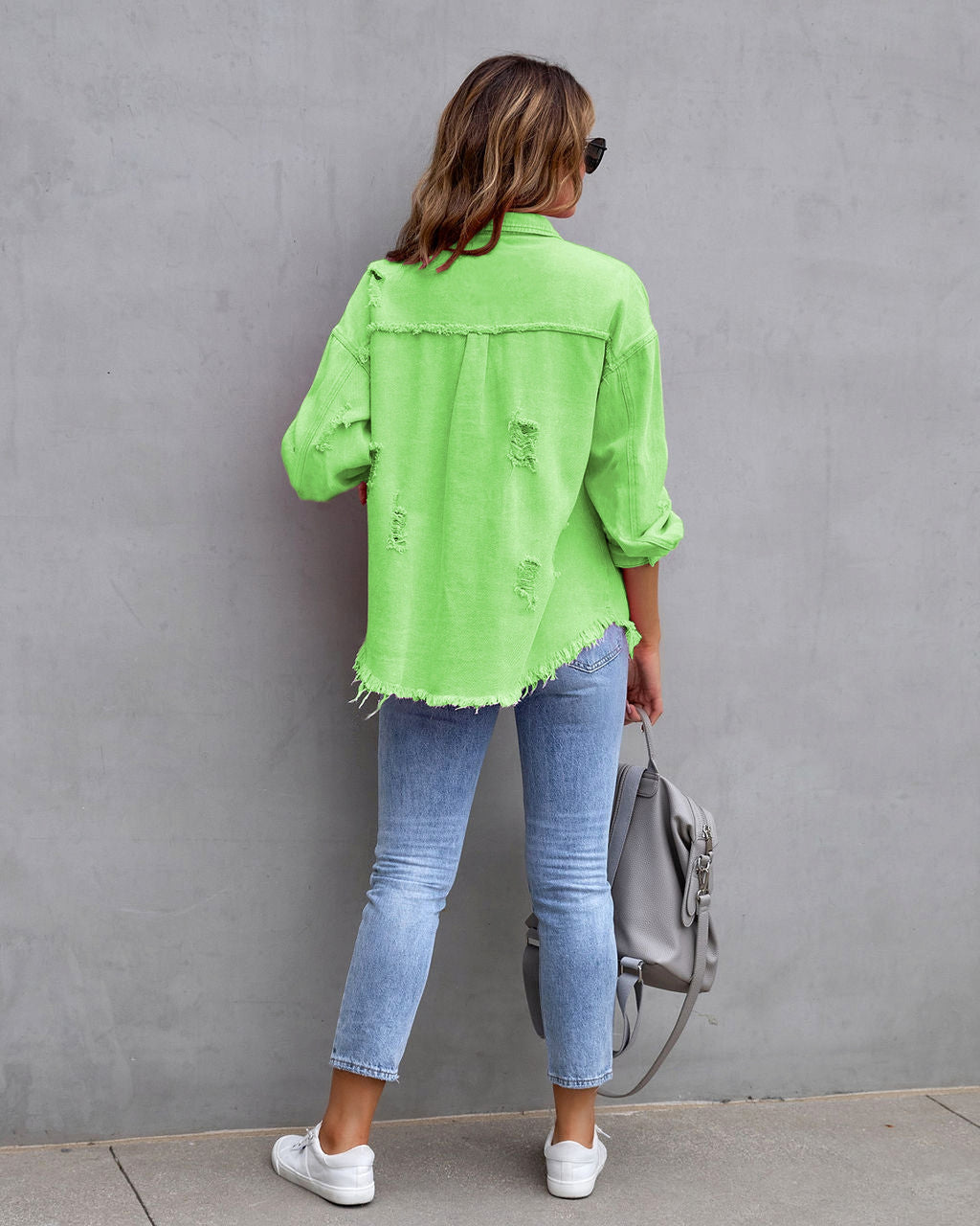 Fashion Ripped Shirt Jacket Female Autumn And Spring Casual Tops Womens Clothing - enhanced image 7