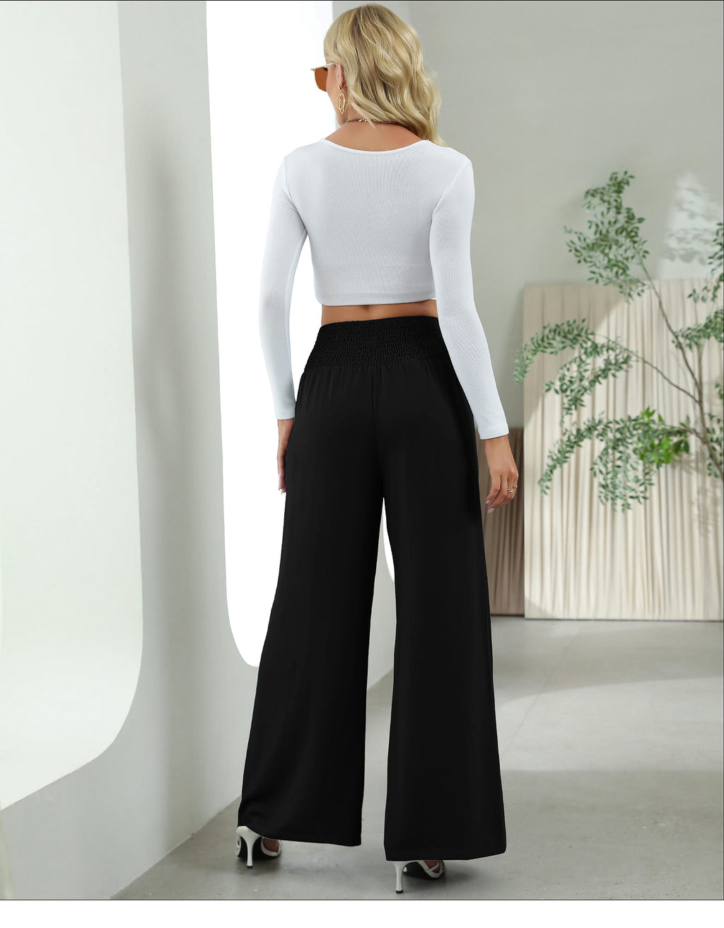 Fashion Straight Wide Leg Pants Elastic High Waist Casual Trousers For Women - enhanced image 7