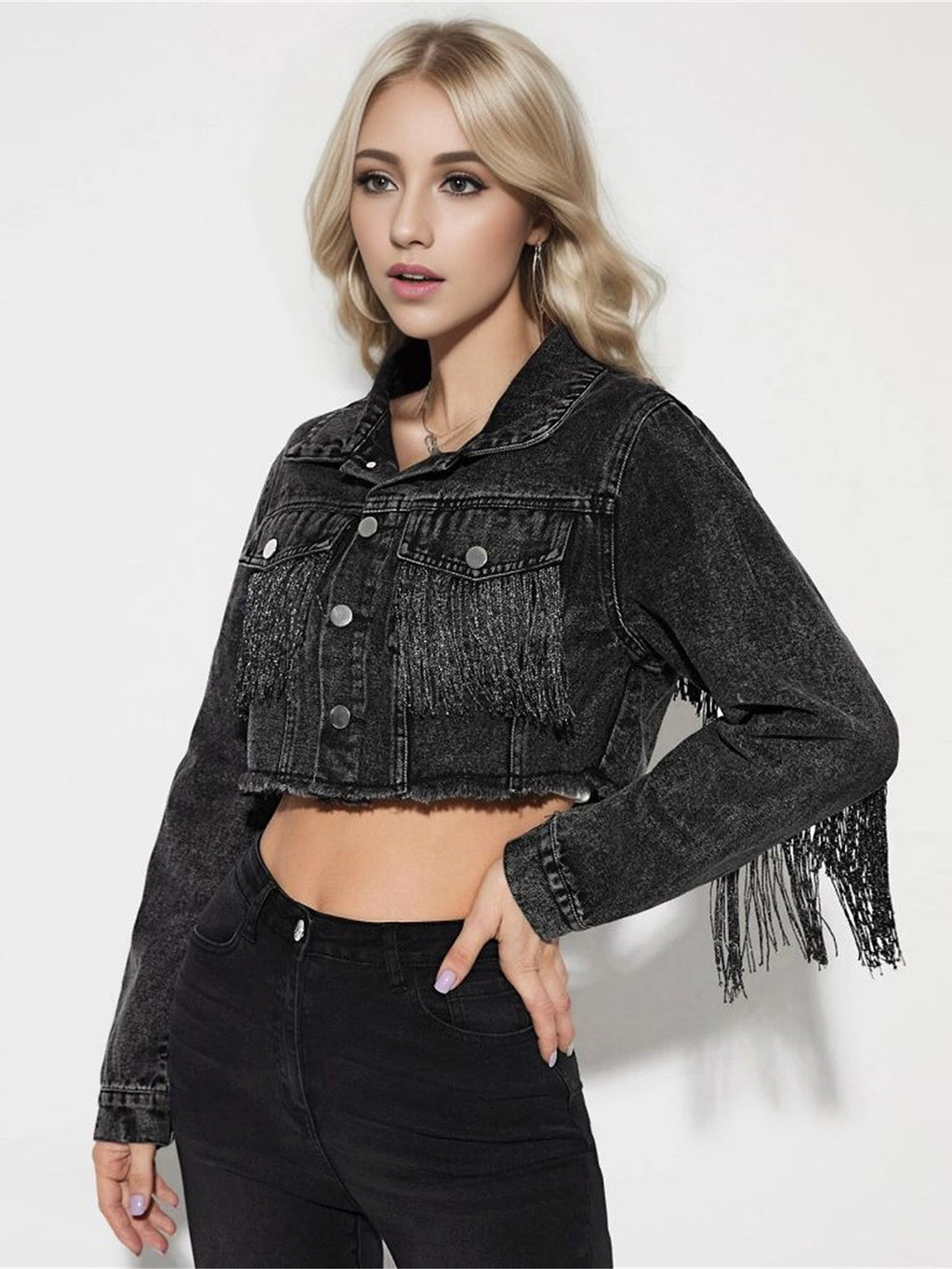 A1. Fashion Tassel Stitching Do The Old Cowboy Jacket For Women - enhanced image 7