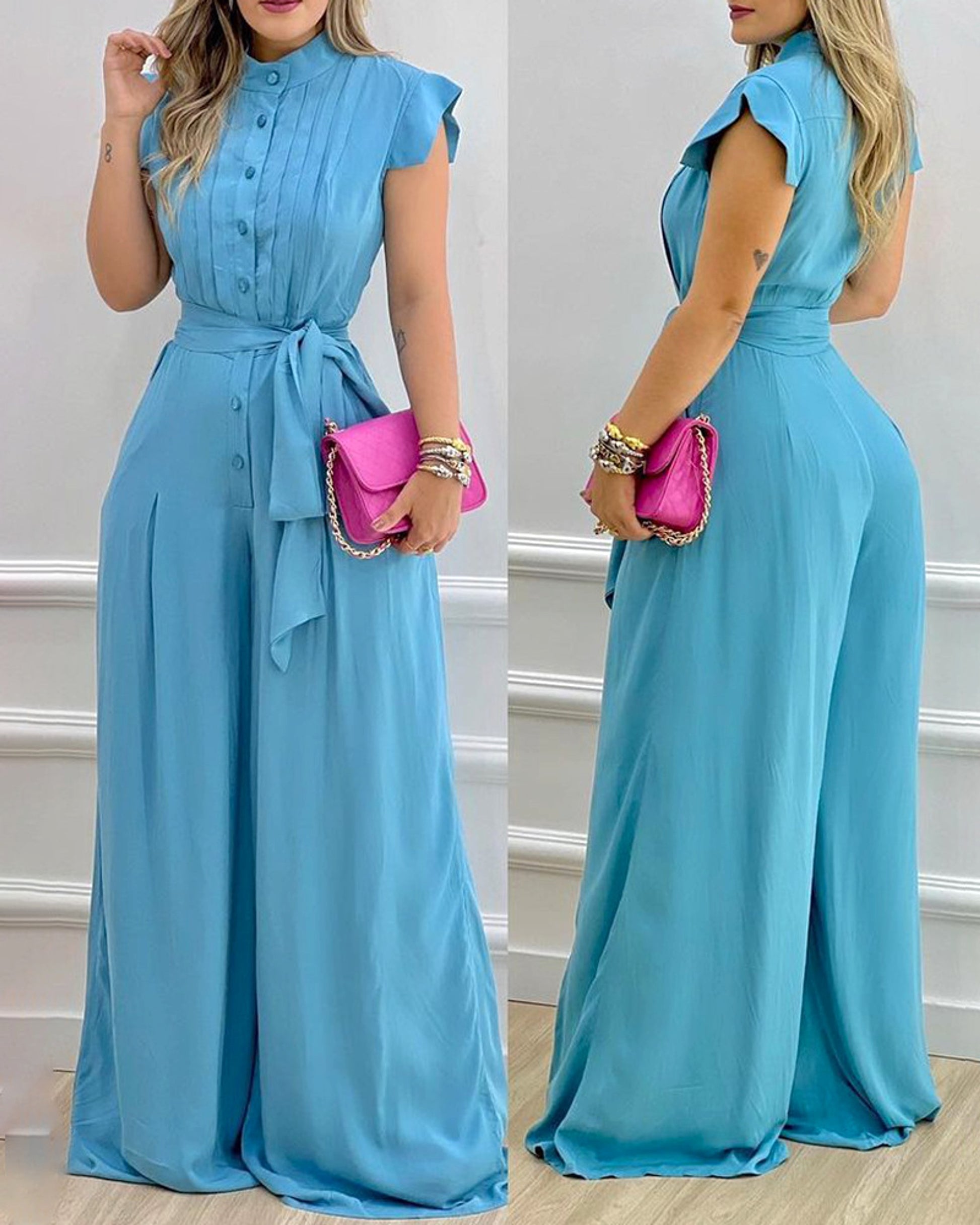 A.1 Fashion Women's Wear Blue Loose-fitting Jumpsuit - enhanced image 7