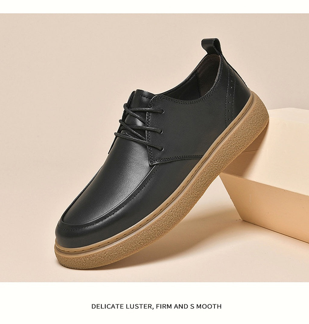 First Layer Cowhide Men's Casual Pumps Sole Leather Round Head Low-cut White Shoes - enhanced image 7