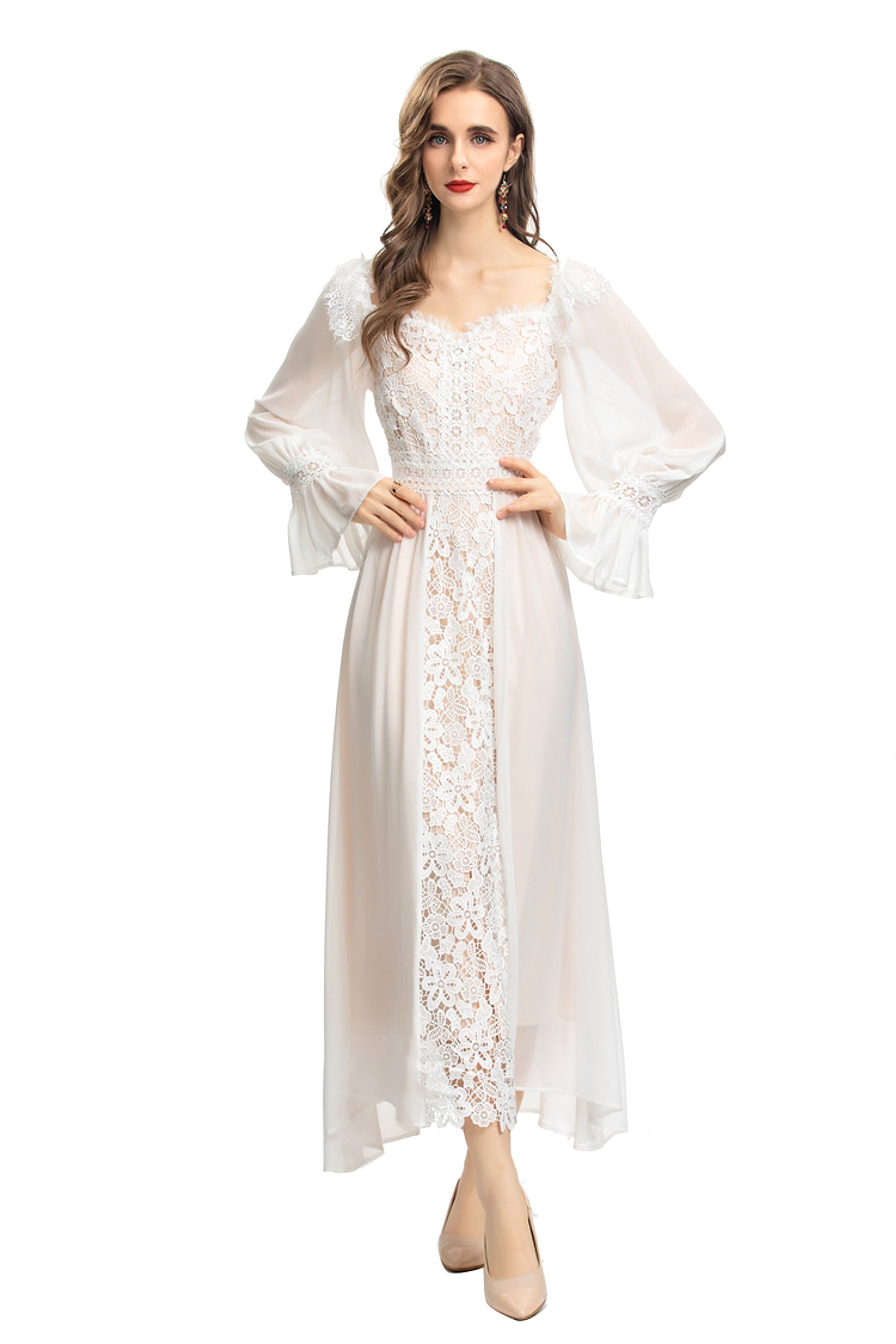 French Temperament Gentle Mesh Spliced Lace Slim Fit Dress - enhanced image 7