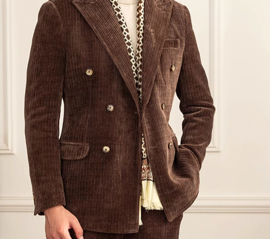 Gentleman Style Double Row Buckle Groove Bar Chenier Suit Set - enhanced image 7