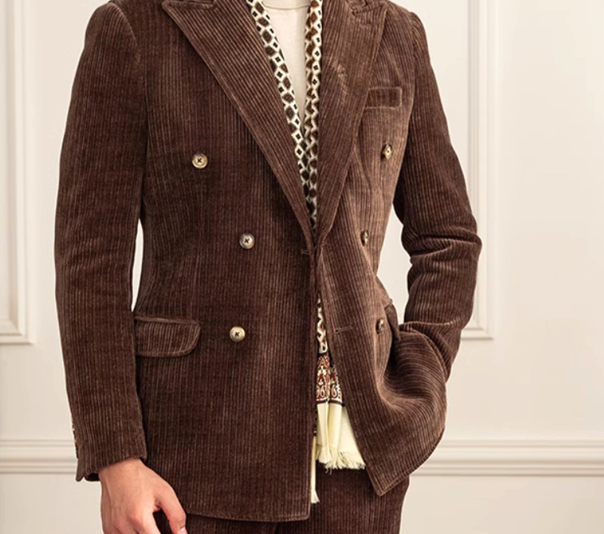 Gentleman Style Double Row Buckle Groove Bar Chenier Suit Set - enhanced image 7