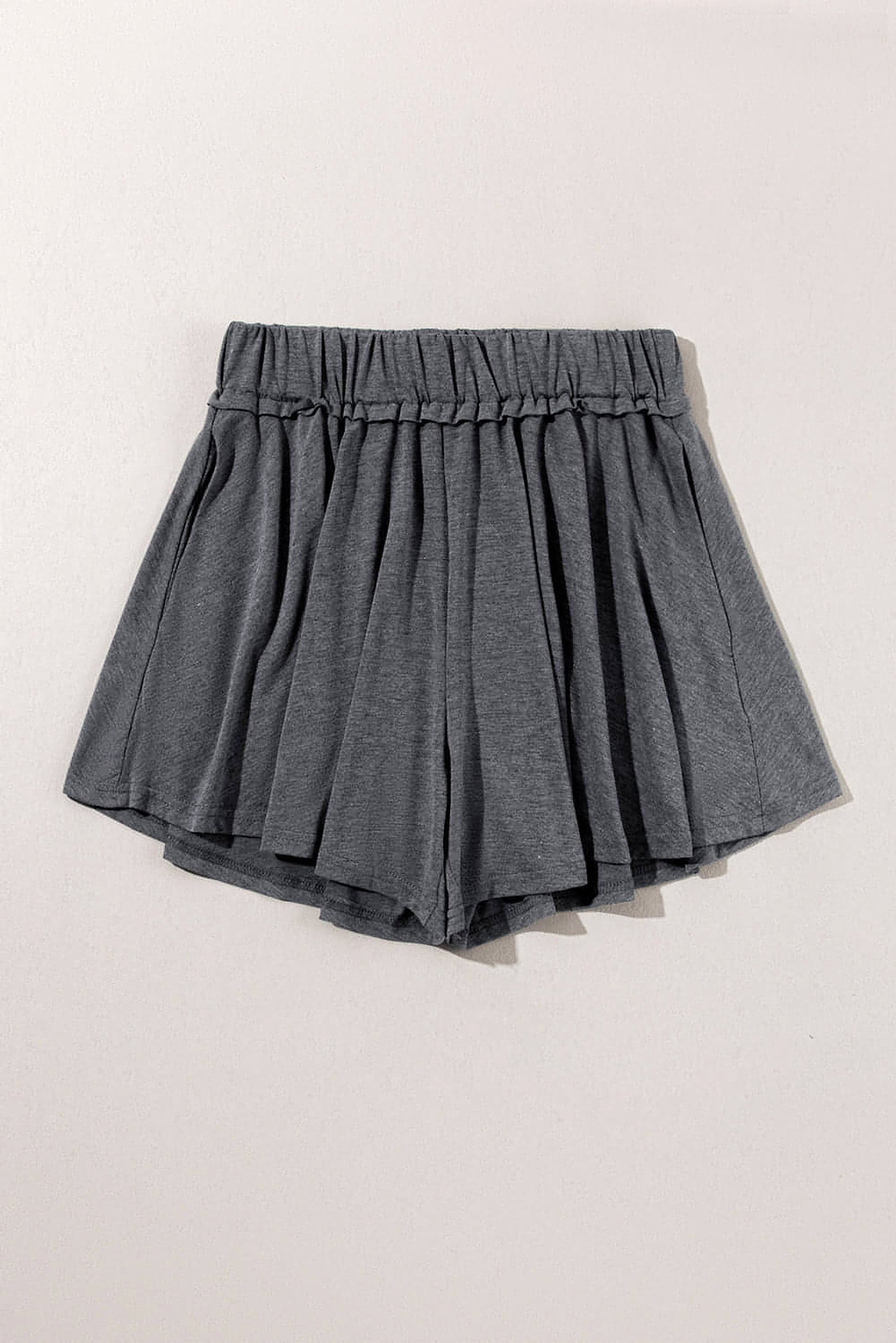 Gray Elastic Waist Culotte Shorts - enhanced image 7
