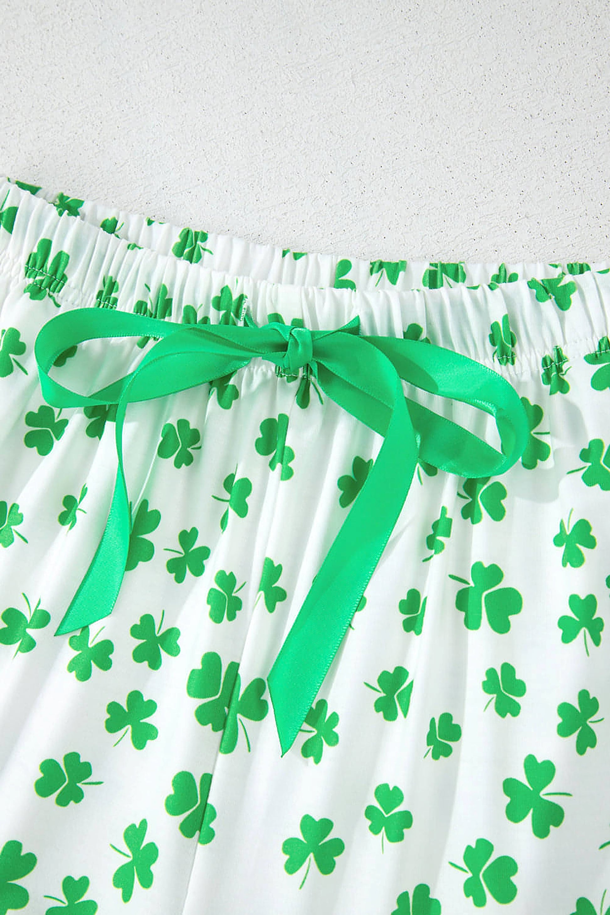 Green Clover Printed Short Sleeve and Ruffled Shorts Pajama Set - enhanced image 7