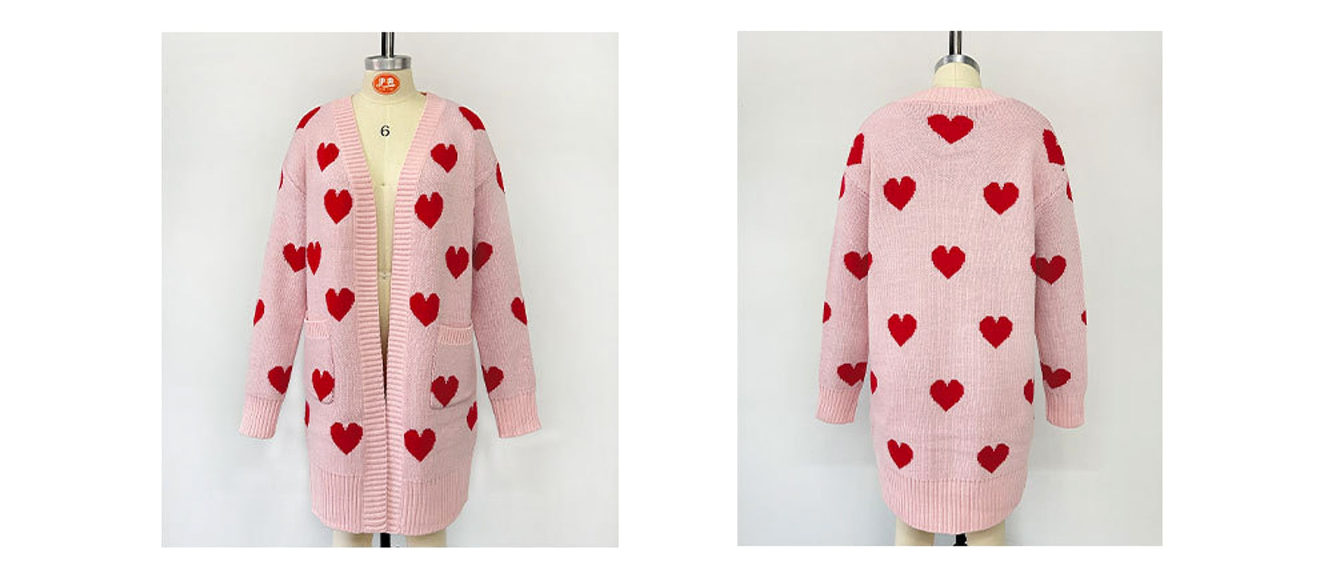 Heart Knitted Cardigan Love Pocket V-neck Mid-length Sweater - enhanced image 7