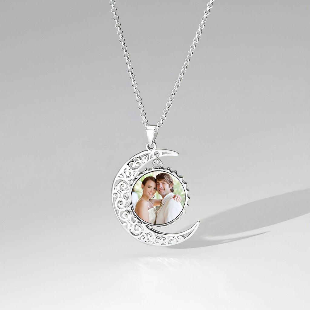 I Love You To The Moon And Back Photo Necklace Platinum Plated Silver - enhanced image 7