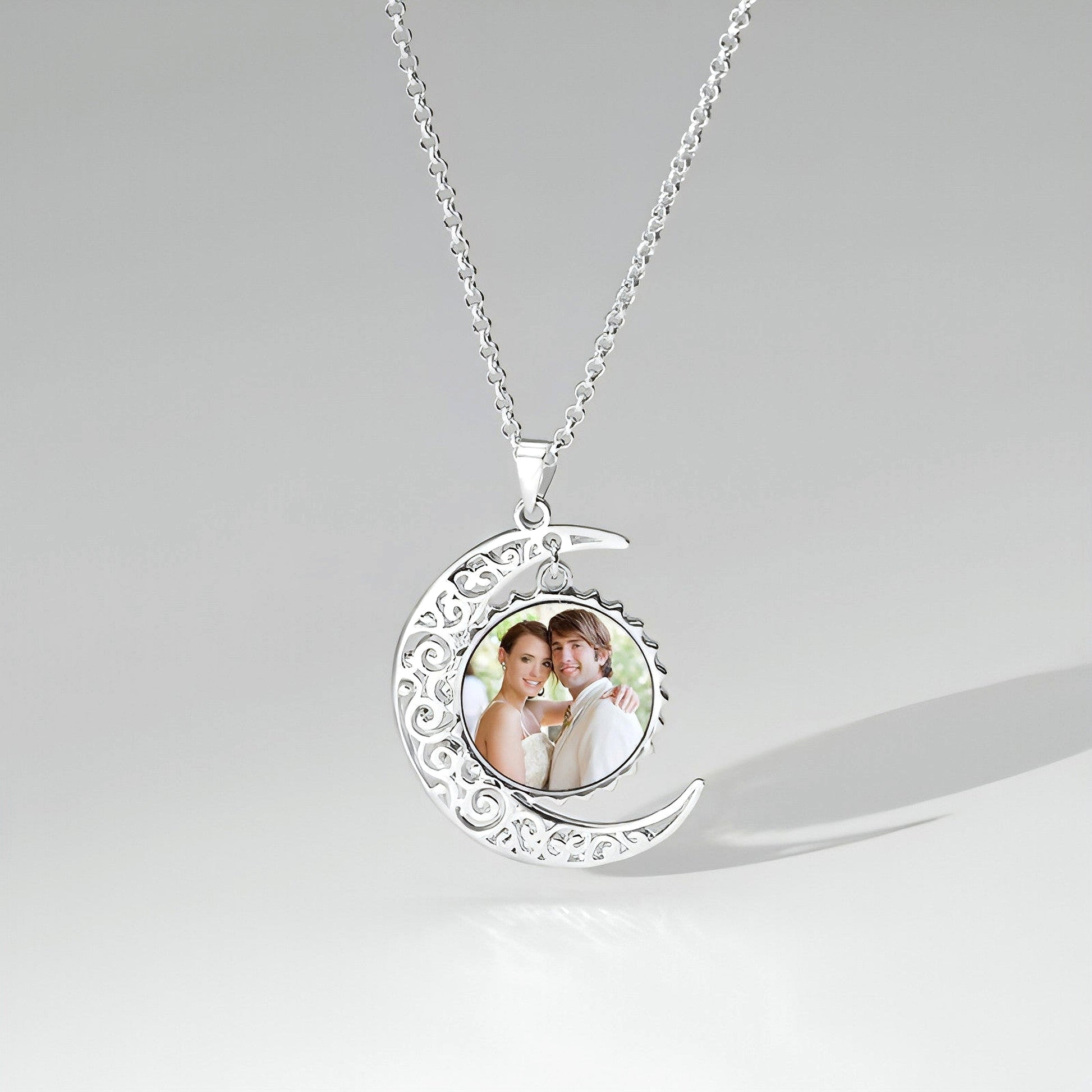 I Love You To The Moon And Back Photo Necklace Platinum Plated Silver - enhanced image 7