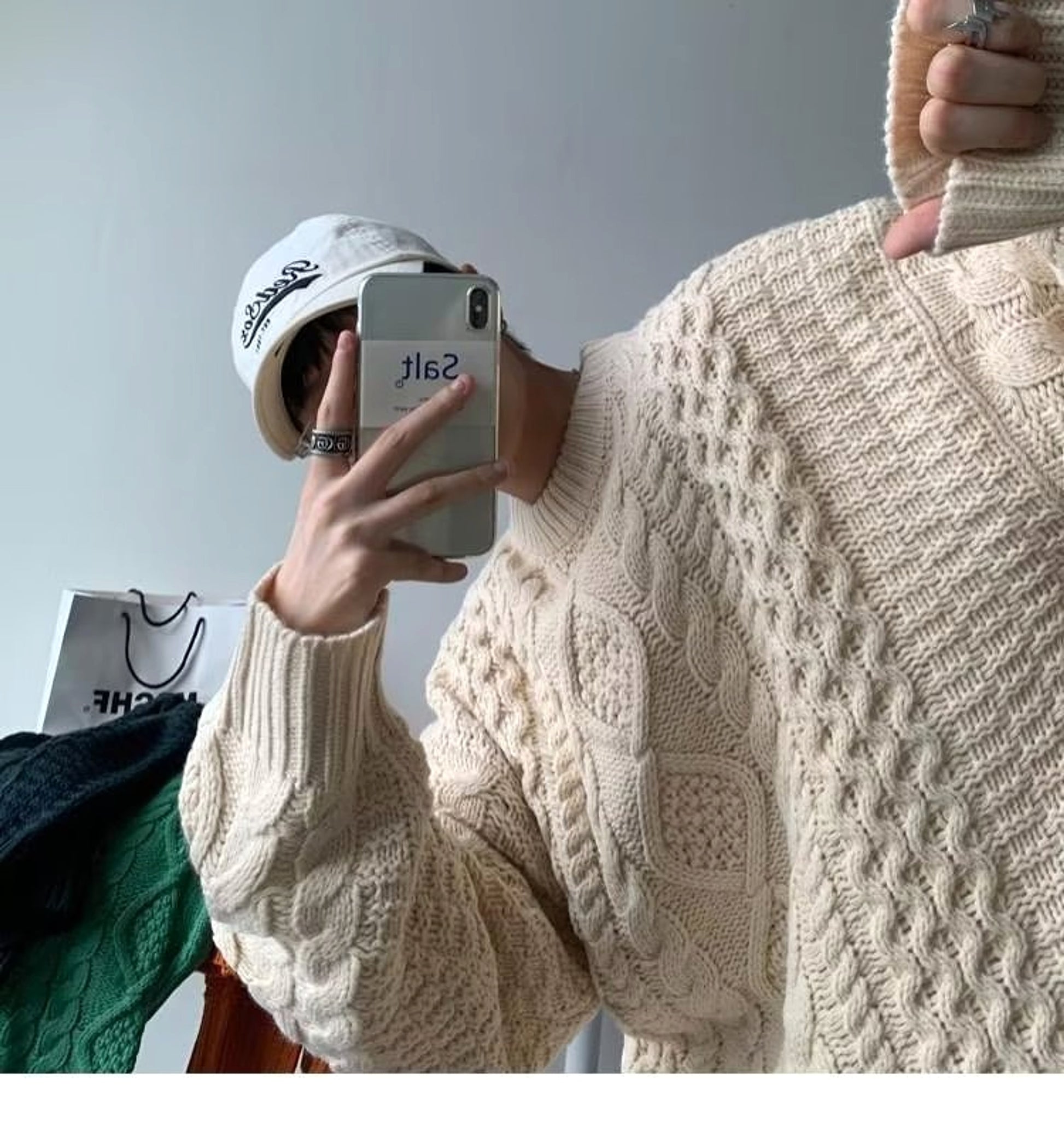 Japanese Stitching Contrast Color Cable-knit Sweater Men - enhanced image 7