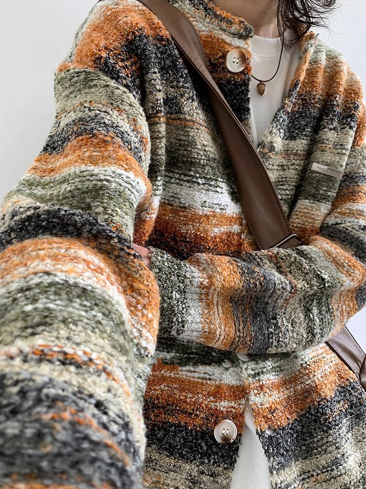 Japanese Street Harajuku Style Knitted Cardigan Gradient Neutral Loose Sweater Coat - enhanced image 7