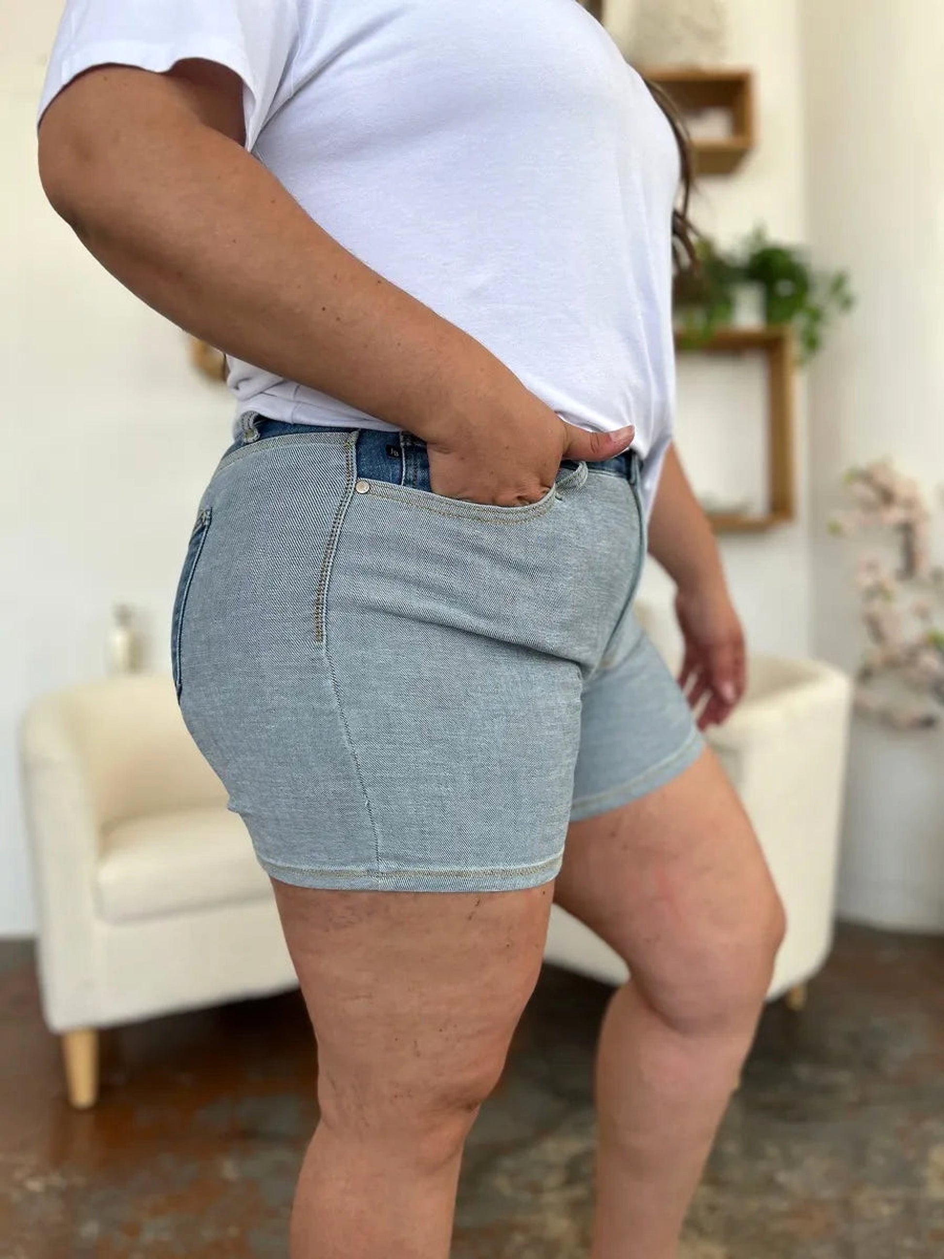 Judy Blue Full Size Color Block Denim Shorts - enhanced image 7