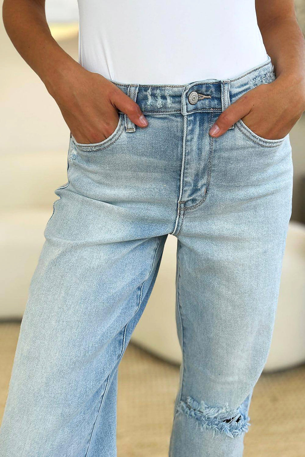 Judy Blue Full Size High Waist Distressed Straight Jeans - enhanced image 7