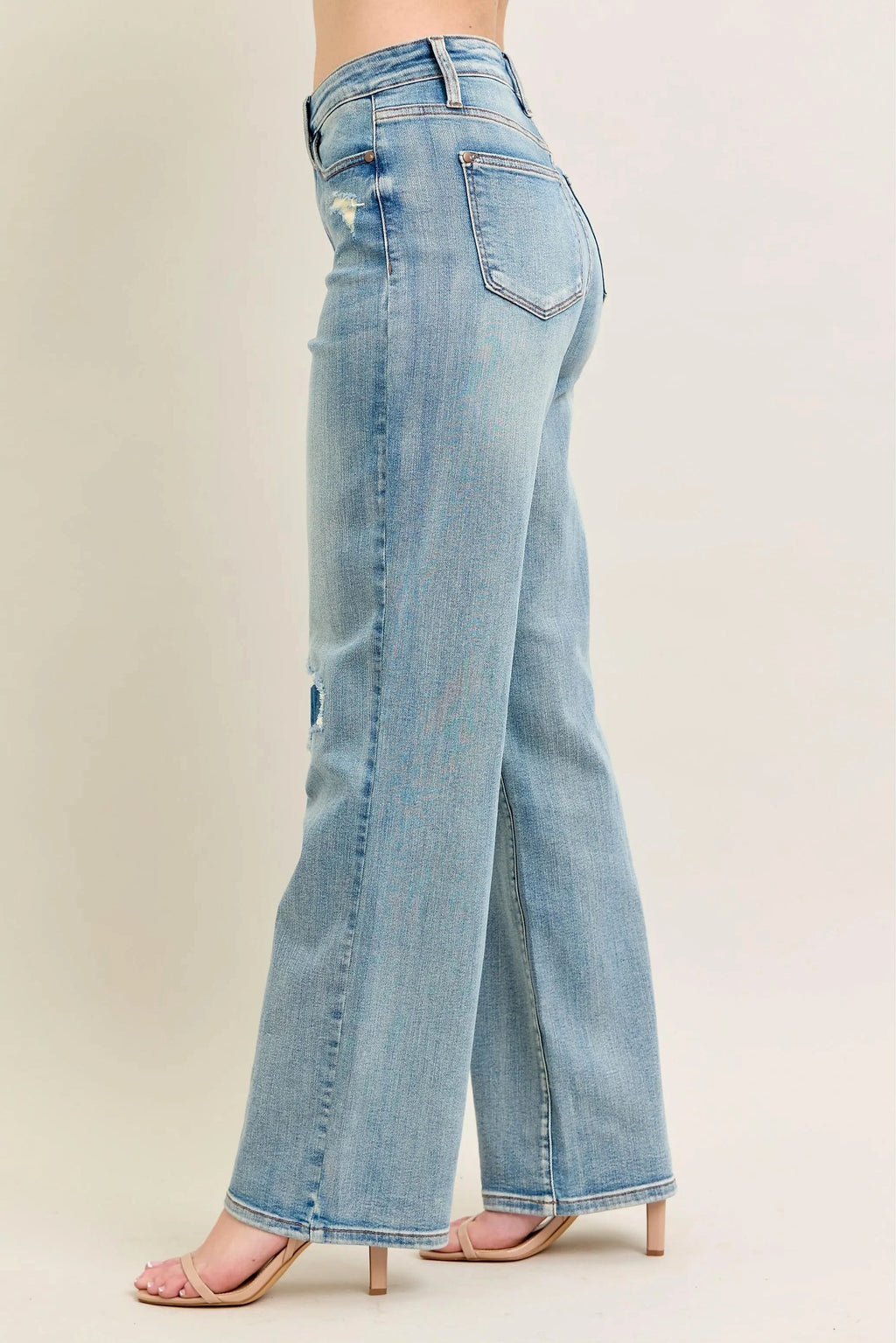 Judy Blue Full Size Hw Destroy & Knee Patch Straight Jeans Plus Size - enhanced image 7
