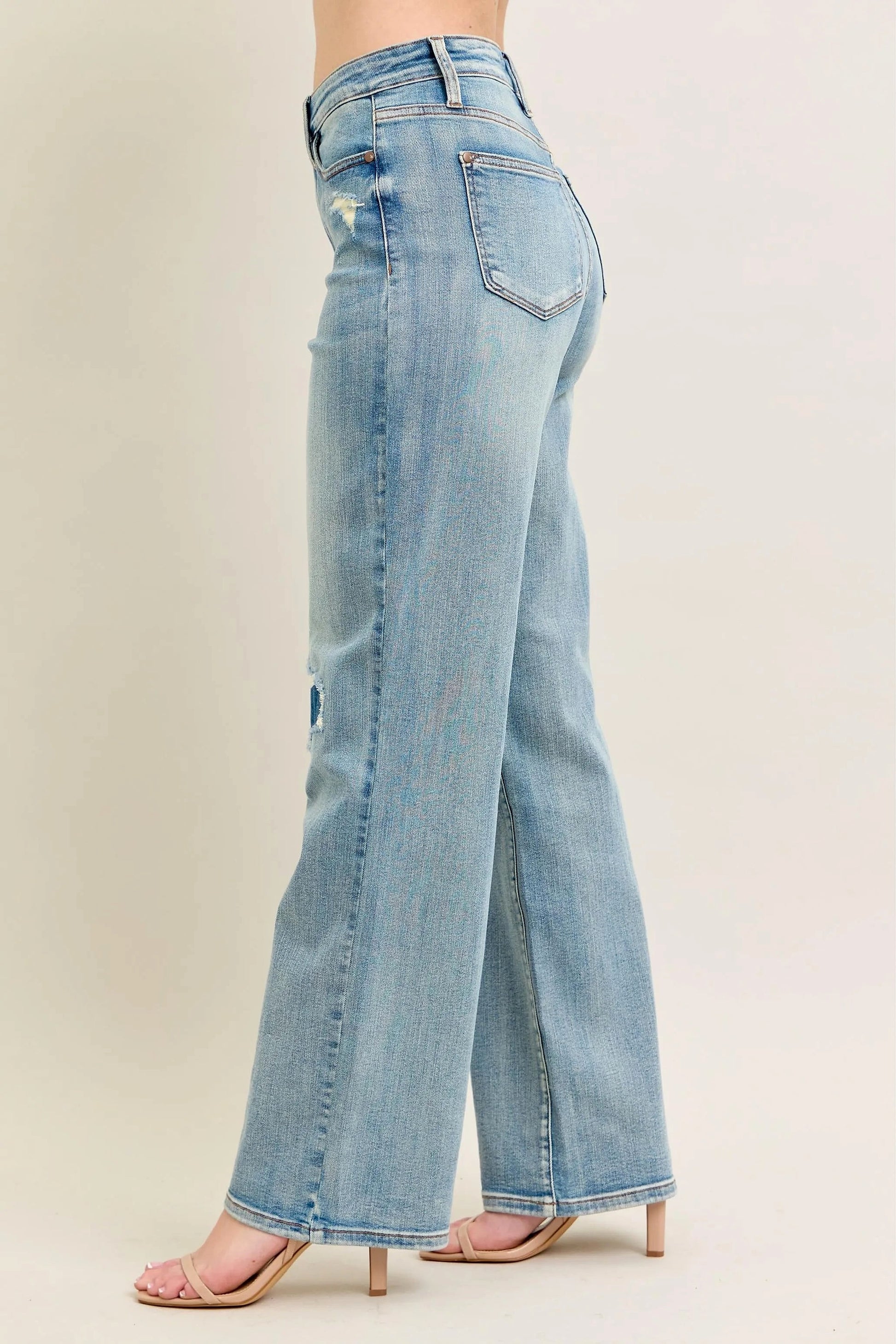 Judy Blue Full Size Hw Destroy & Knee Patch Straight Jeans Plus Size - enhanced image 7