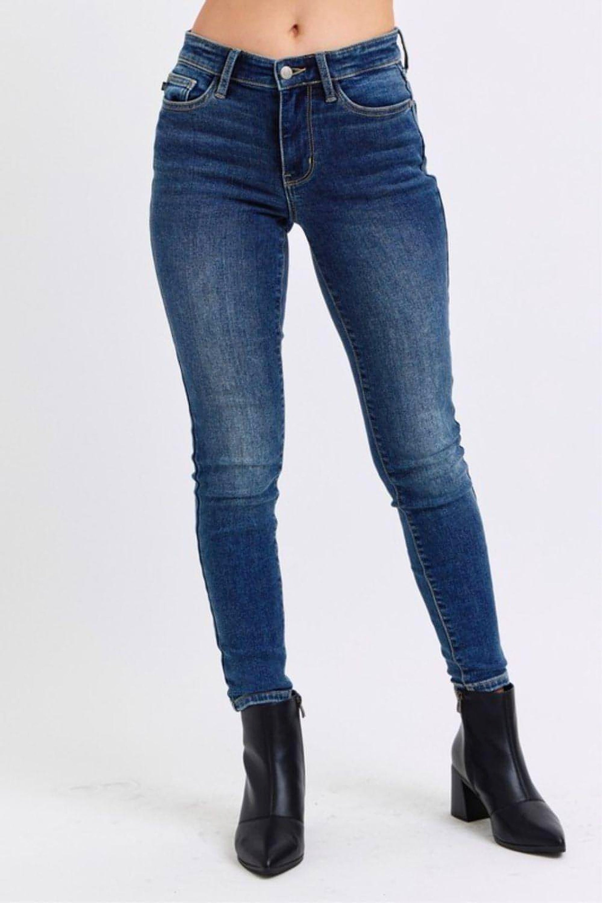 Judy Blue Full Size Run Mid-Rise Waist Skinny Jeans with Thermal Lining - enhanced image 7