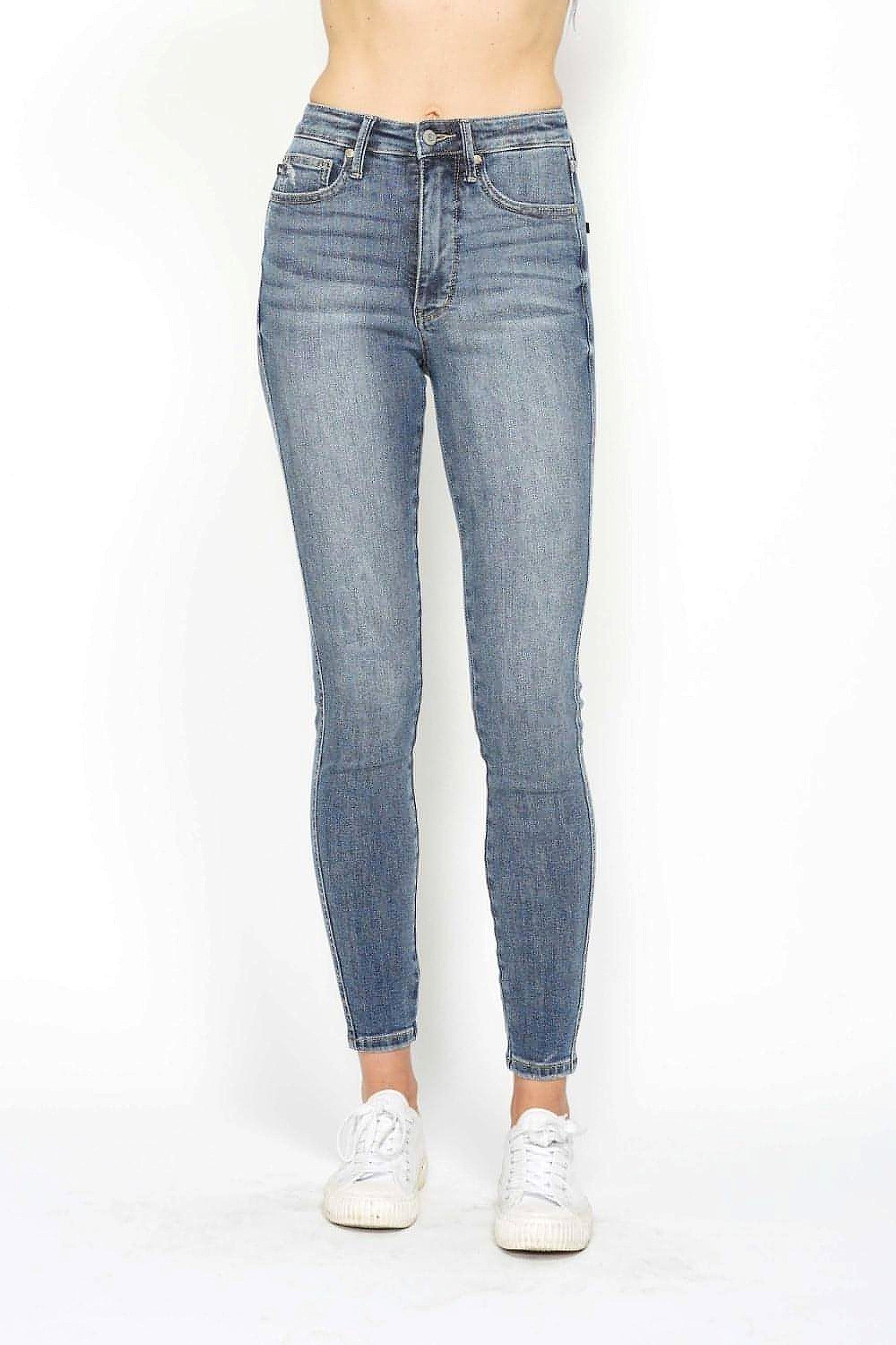 Judy Blue Full Size Tummy Control Contrast Wash Skinny Jeans - enhanced image 7