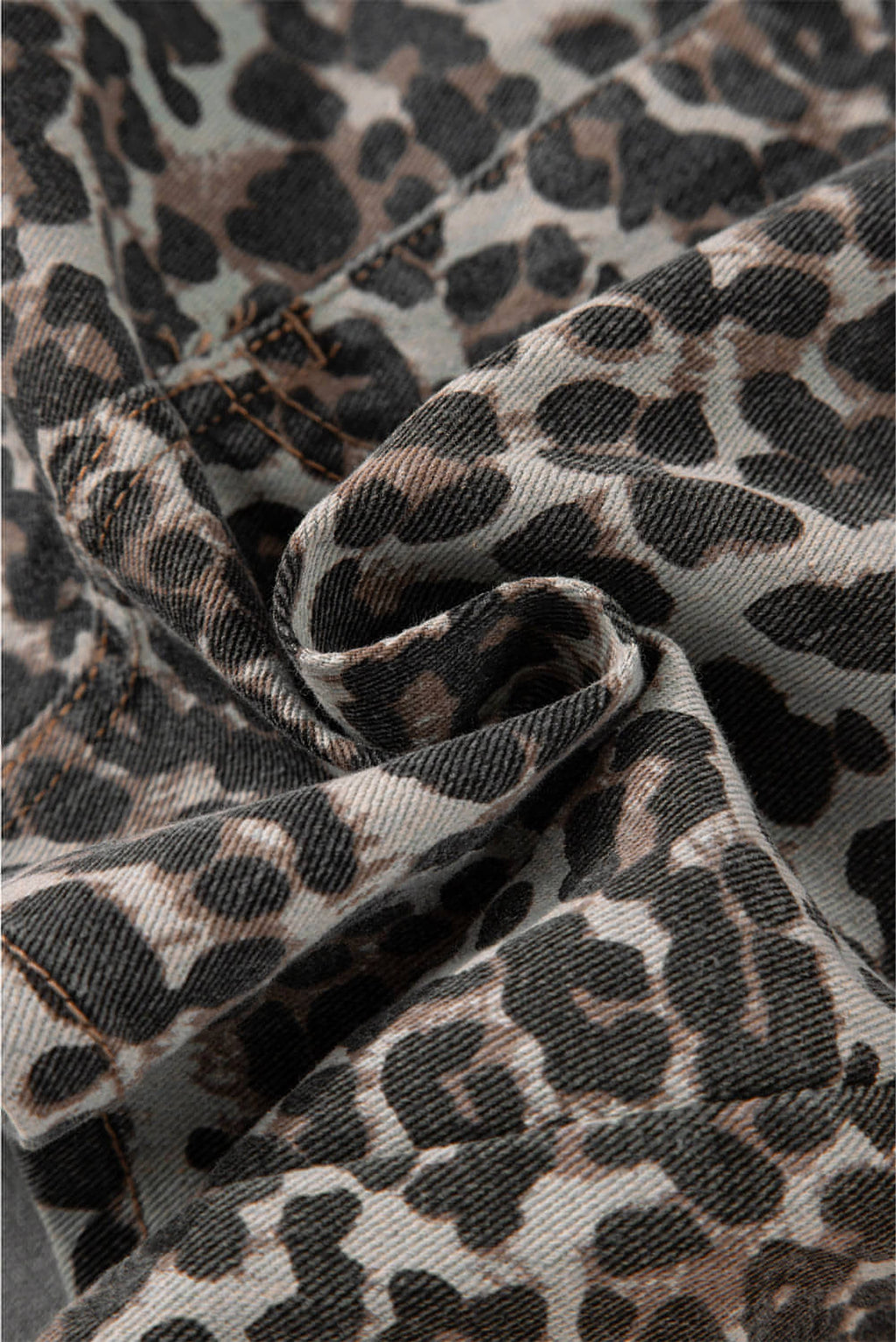 Khaki Leopard Denim Mini Skirt - enhanced image 7