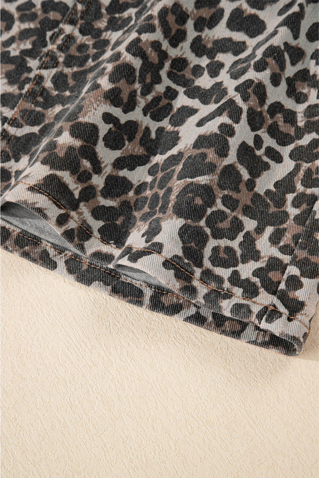 Khaki Leopard Denim Mini Skirt - enhanced image 7