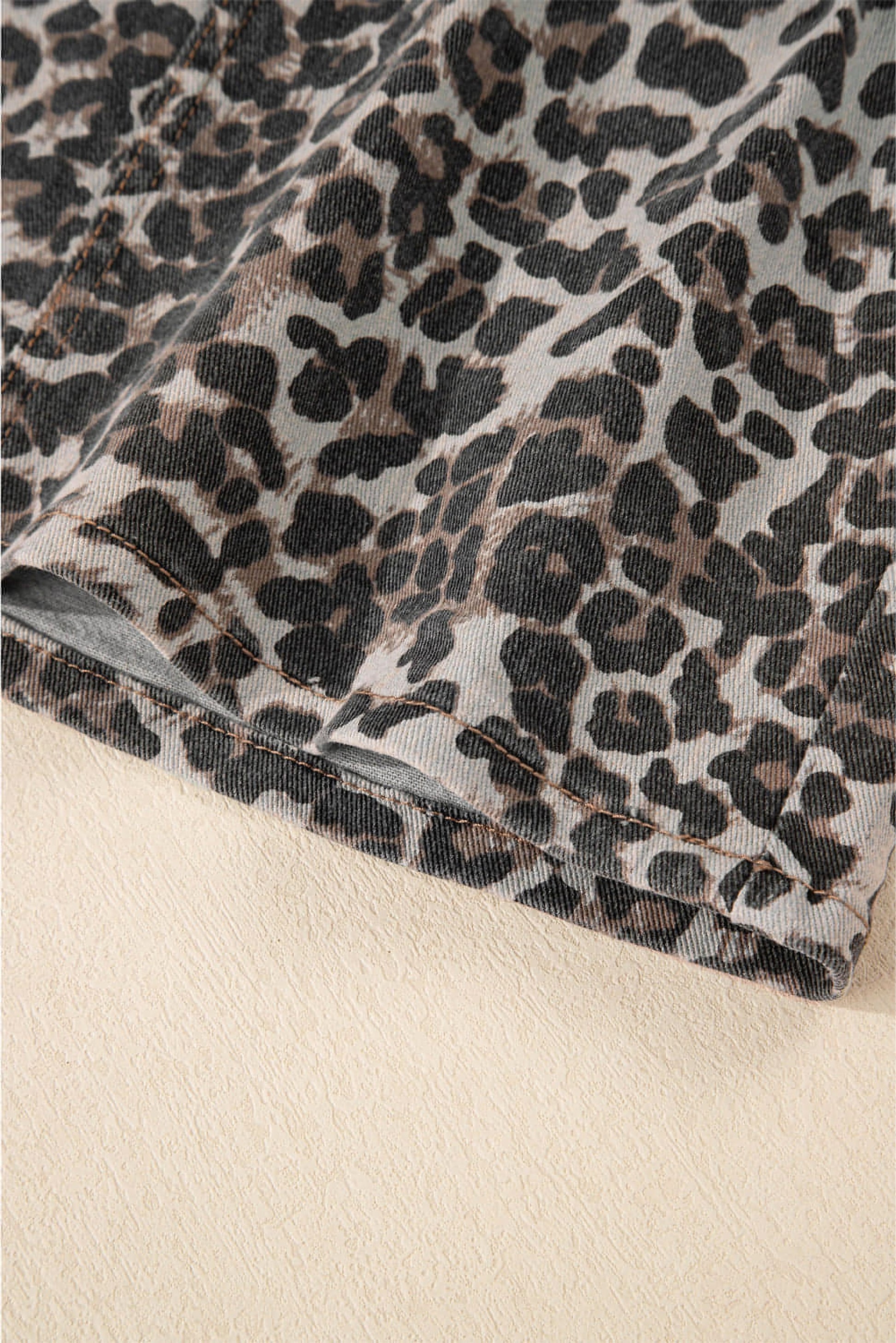 Khaki Leopard Denim Mini Skirt - enhanced image 7