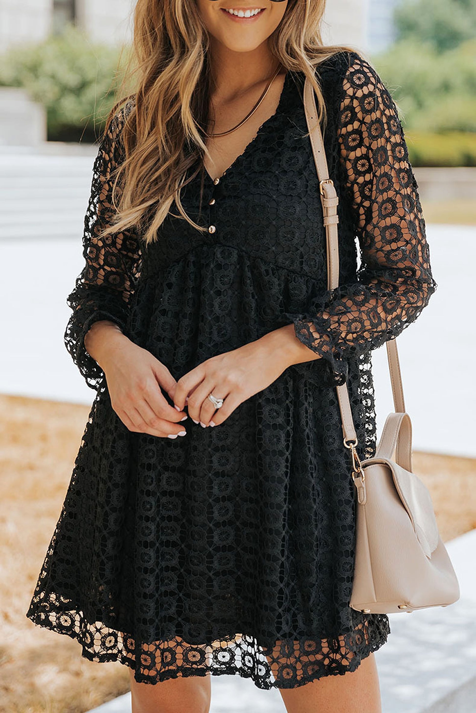 A. Lace Stitching Long Sleeve Dress Women - enhanced image 7