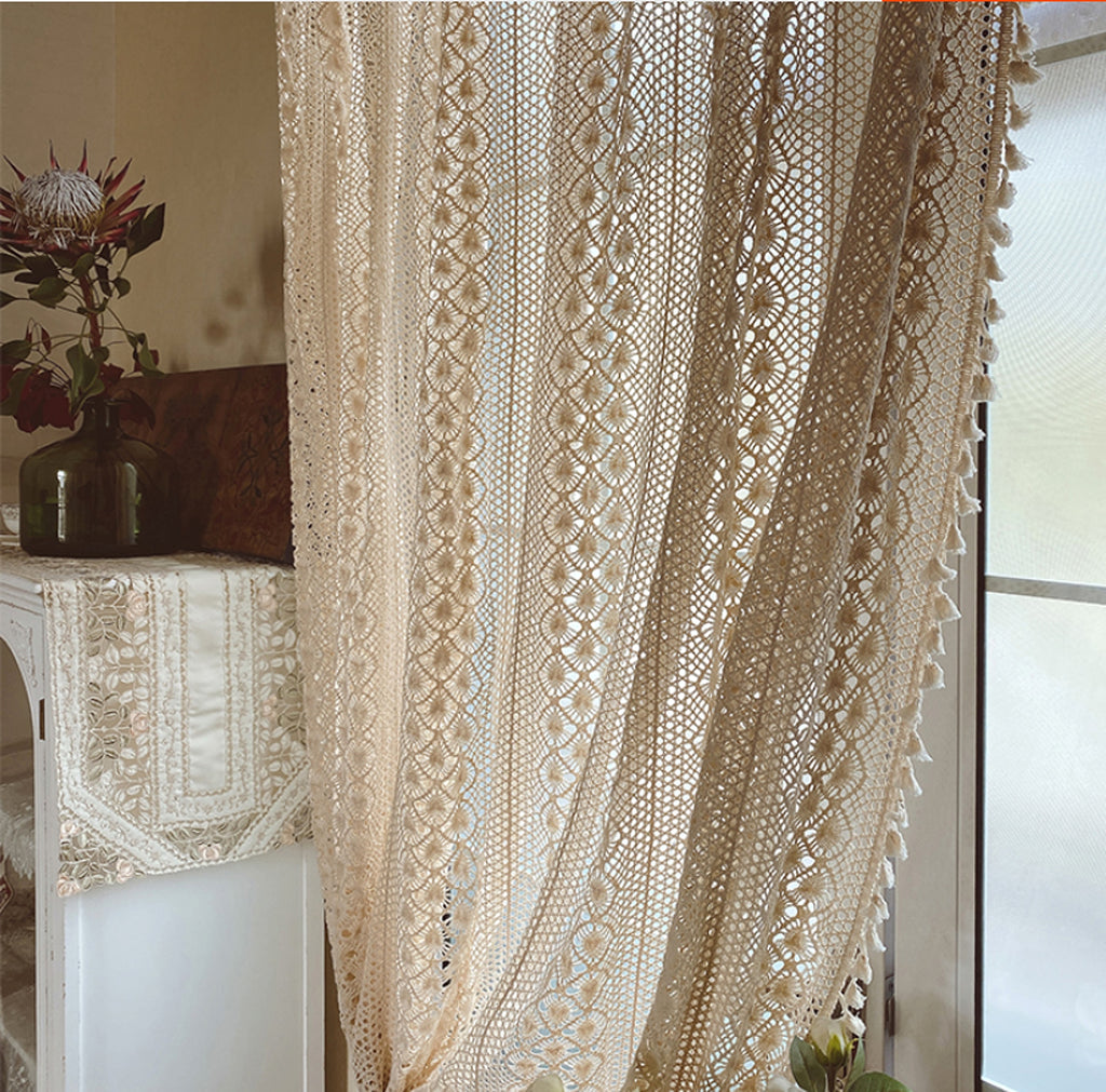 LaceHarvest™ – Cotton Hemp Crochet Curtain in Rustic Farmhouse Style - enhanced image 7