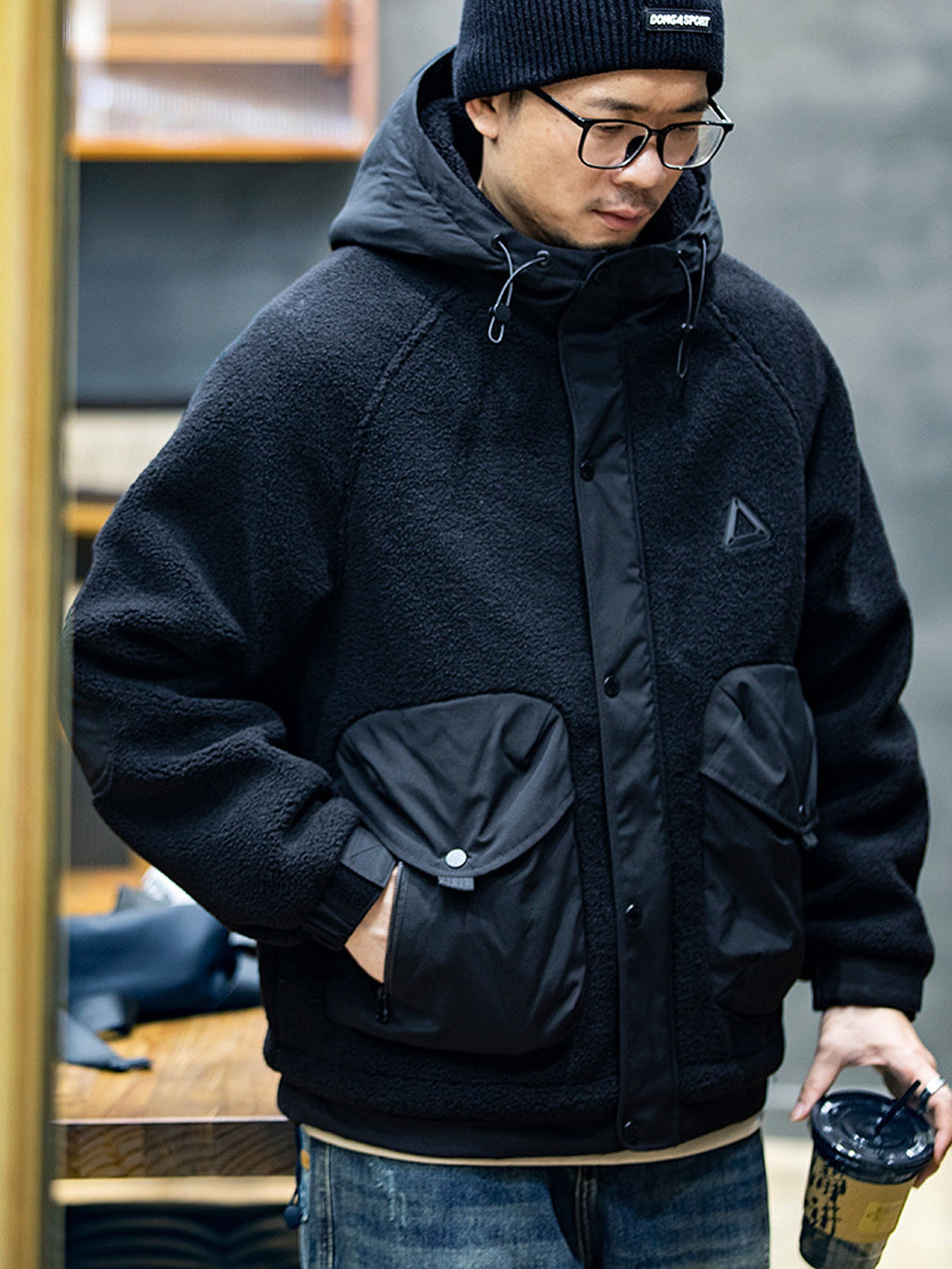 Lambswool Hooded Coat For Men Loose And Warm - enhanced image 7