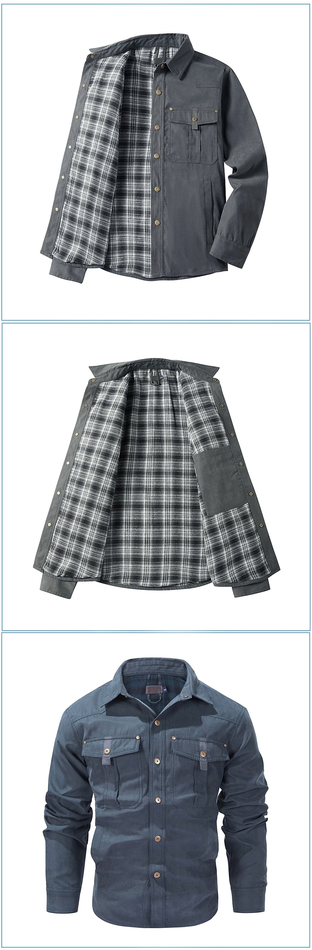A.1 Lapel Plaid Flannel Casual Retro Western Style Jacket Men - enhanced image 7