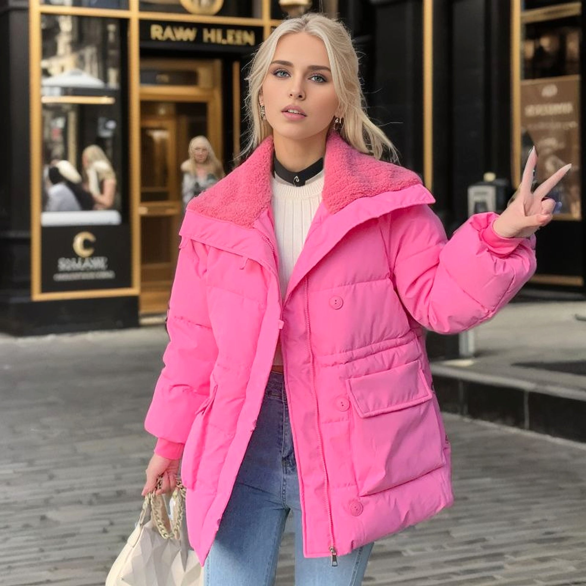 Large Lapel Down Jacket For Women - enhanced image 7