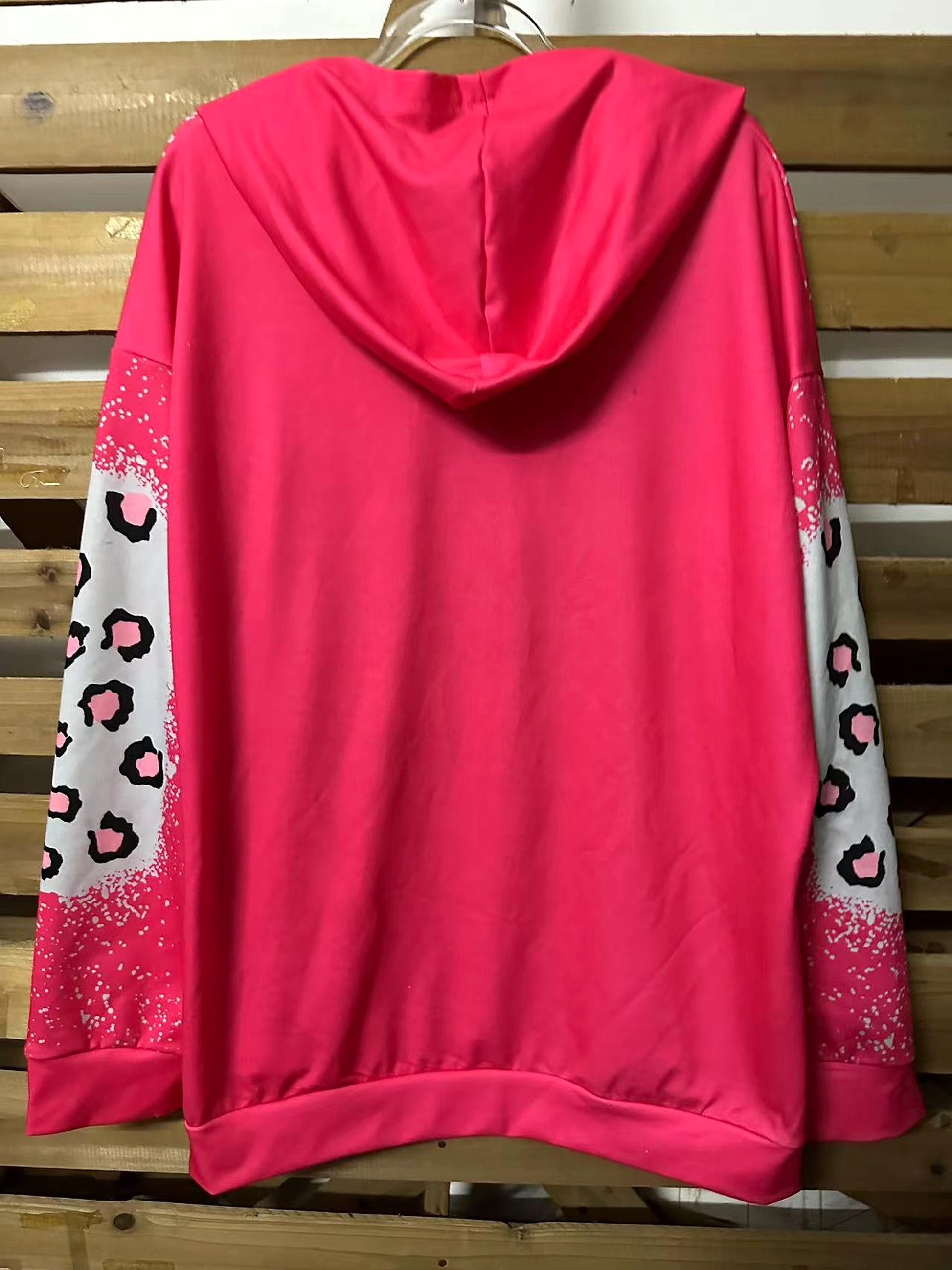 Leopard Print Drawstring Hoodie Women's Long Sleeve Sweater - enhanced image 7