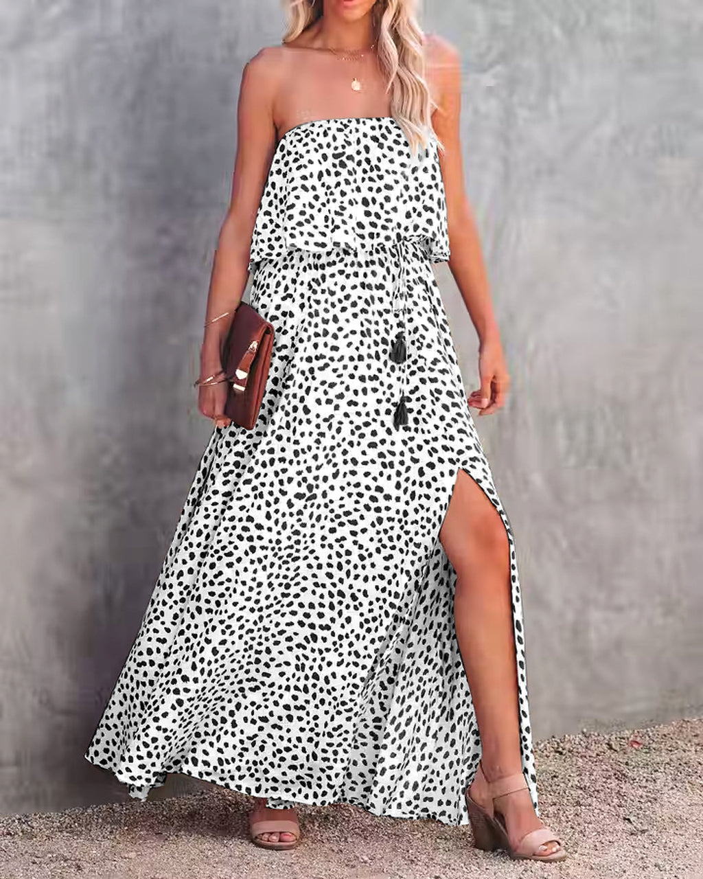 Leopard Print Floral-print Off-shoulder Ruffled Slit Dress - enhanced image 7