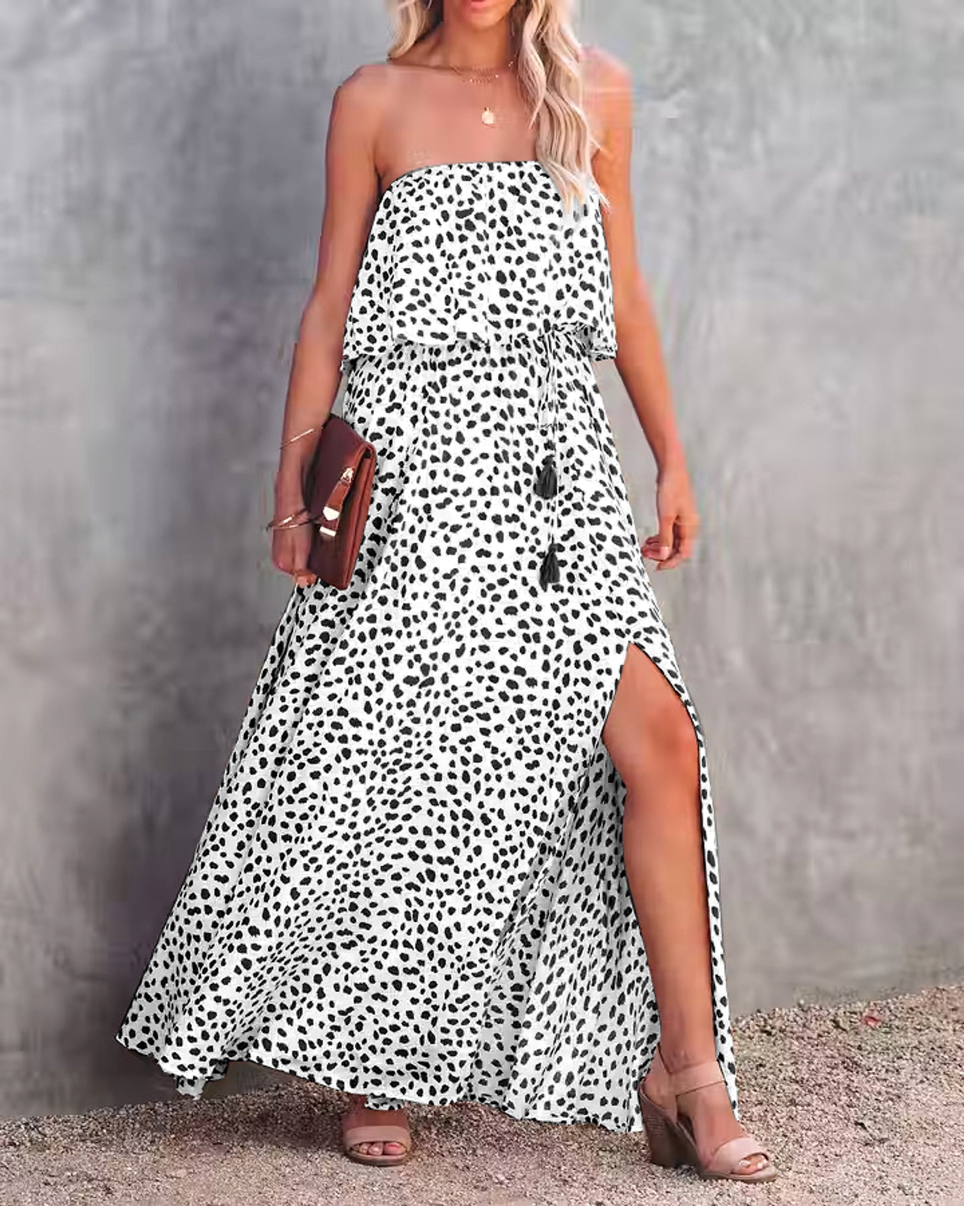 Leopard Print Floral-print Off-shoulder Ruffled Slit Dress - enhanced image 7