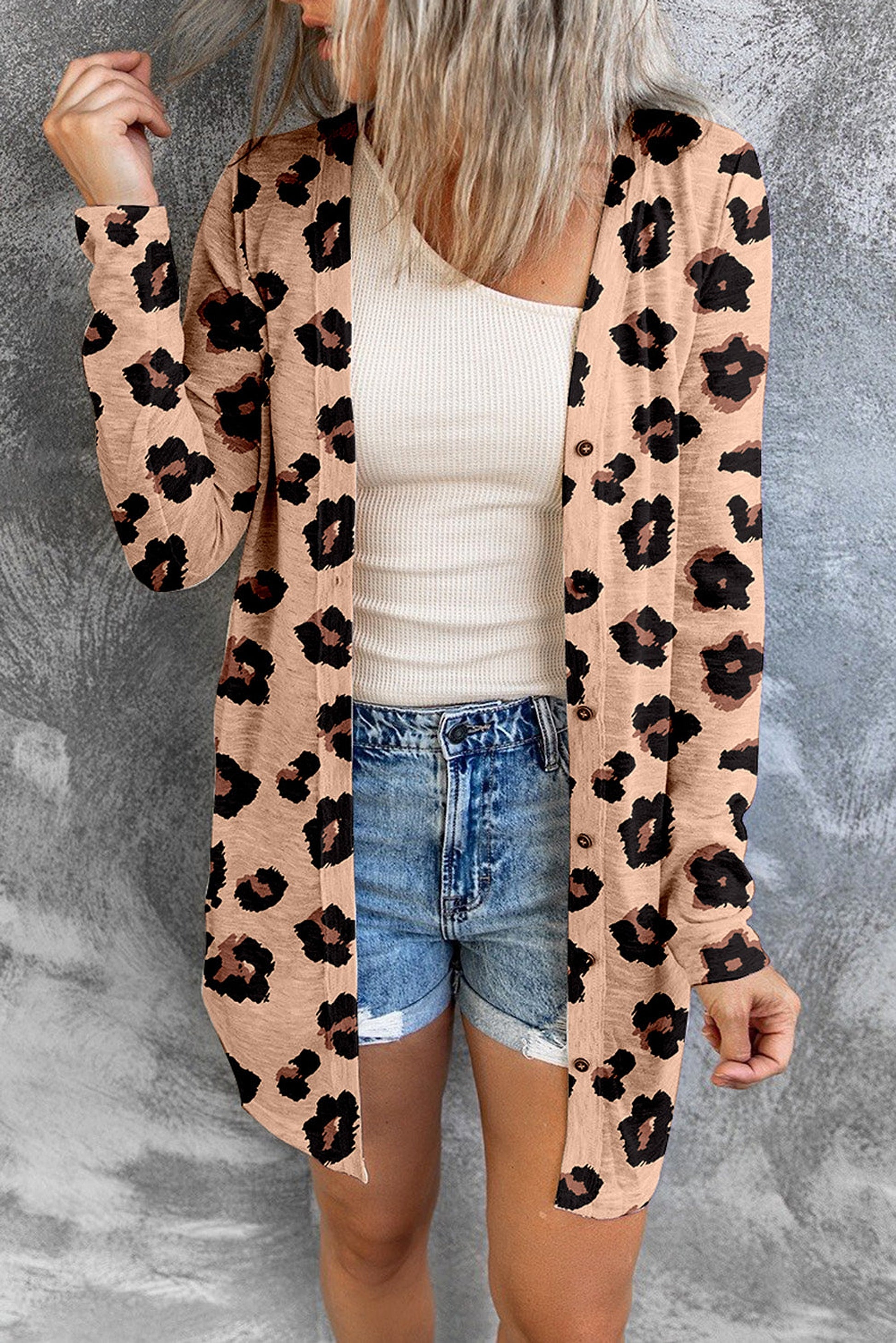 Leopard Printed Open Front Cardigan - enhanced image 7