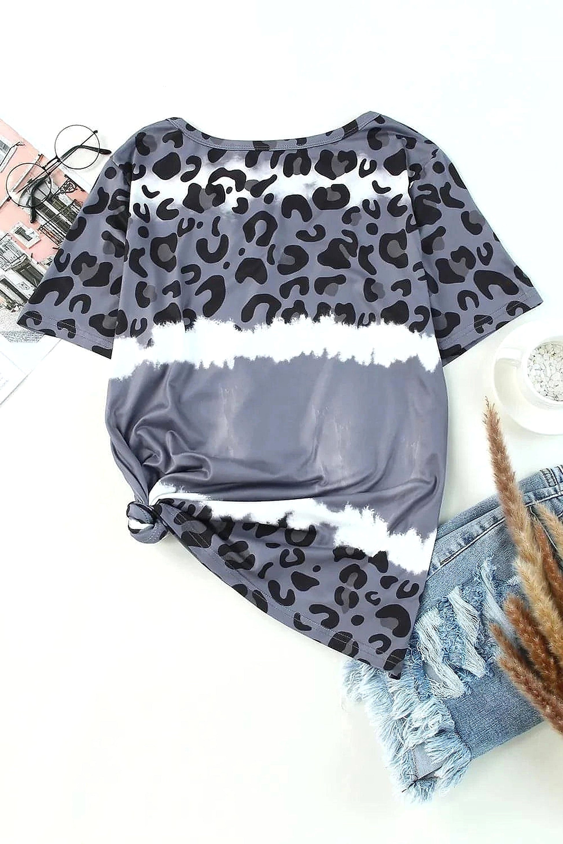 Leopard V-Neck Short Sleeve T-Shirt - enhanced image 7