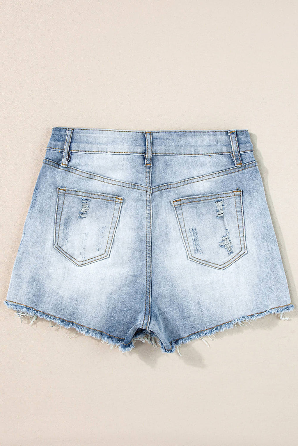Light Blue Vintage Washed Raw Edge Jean Shorts - enhanced image 7