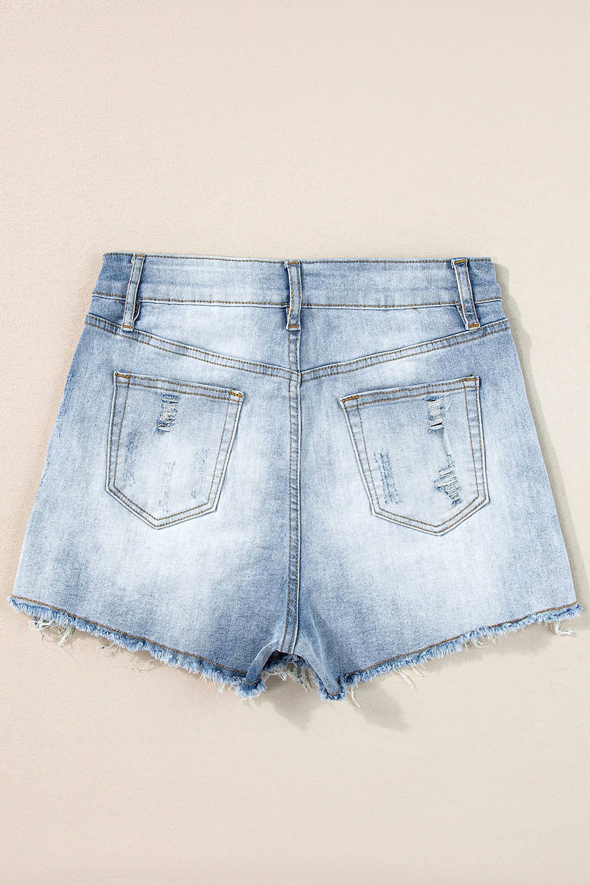 Light Blue Vintage Washed Raw Edge Jean Shorts - enhanced image 7