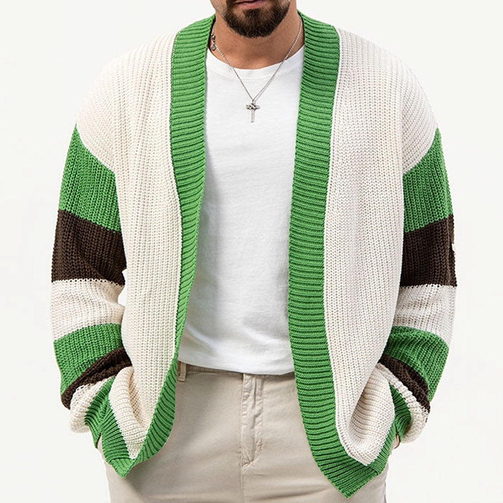 A.1 Loose Contrast Color Woolen Cardigan Jacket Sweater Men - enhanced image 7