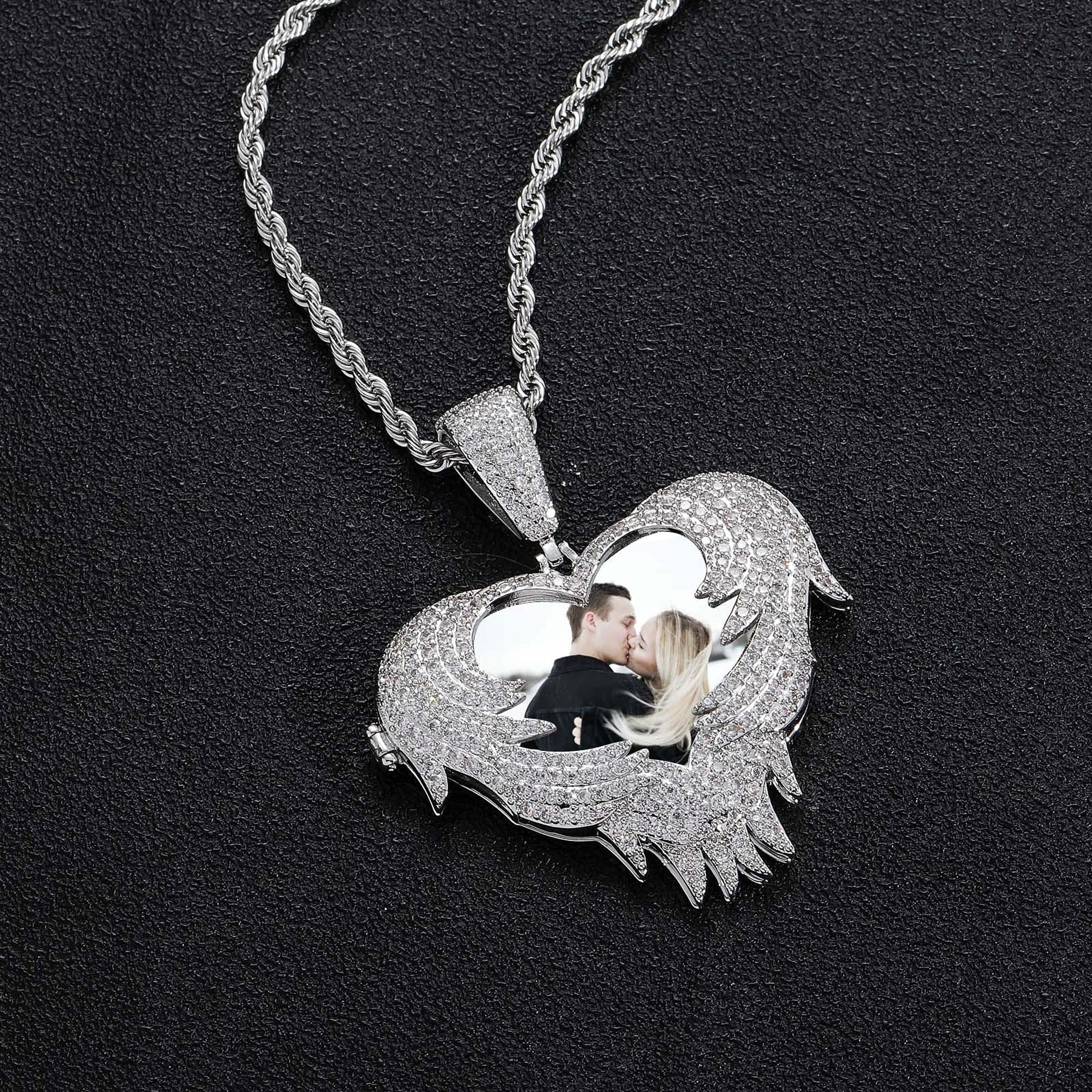 LoveShell™ – Custom Clamshell Heart Photo Pendant | Iced Out Zircon Necklace - enhanced image 7