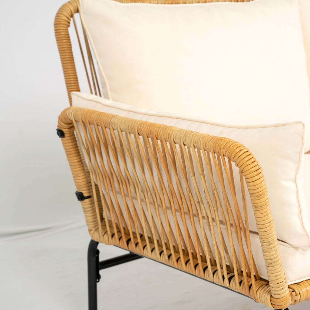 LuneluX_Home – 3-Piece Outdoor Patio Wicker Set with Thick Cushions (Light Yellow Wicker + Cream) - enhanced image 7