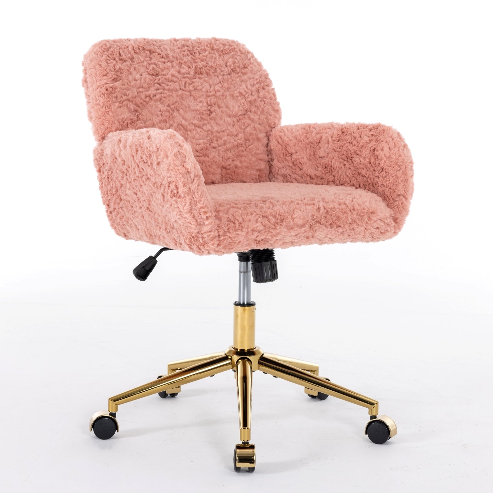 LuneluX_Home – Faux Fur Office Chair with Golden Base (Pink) - enhanced image 7