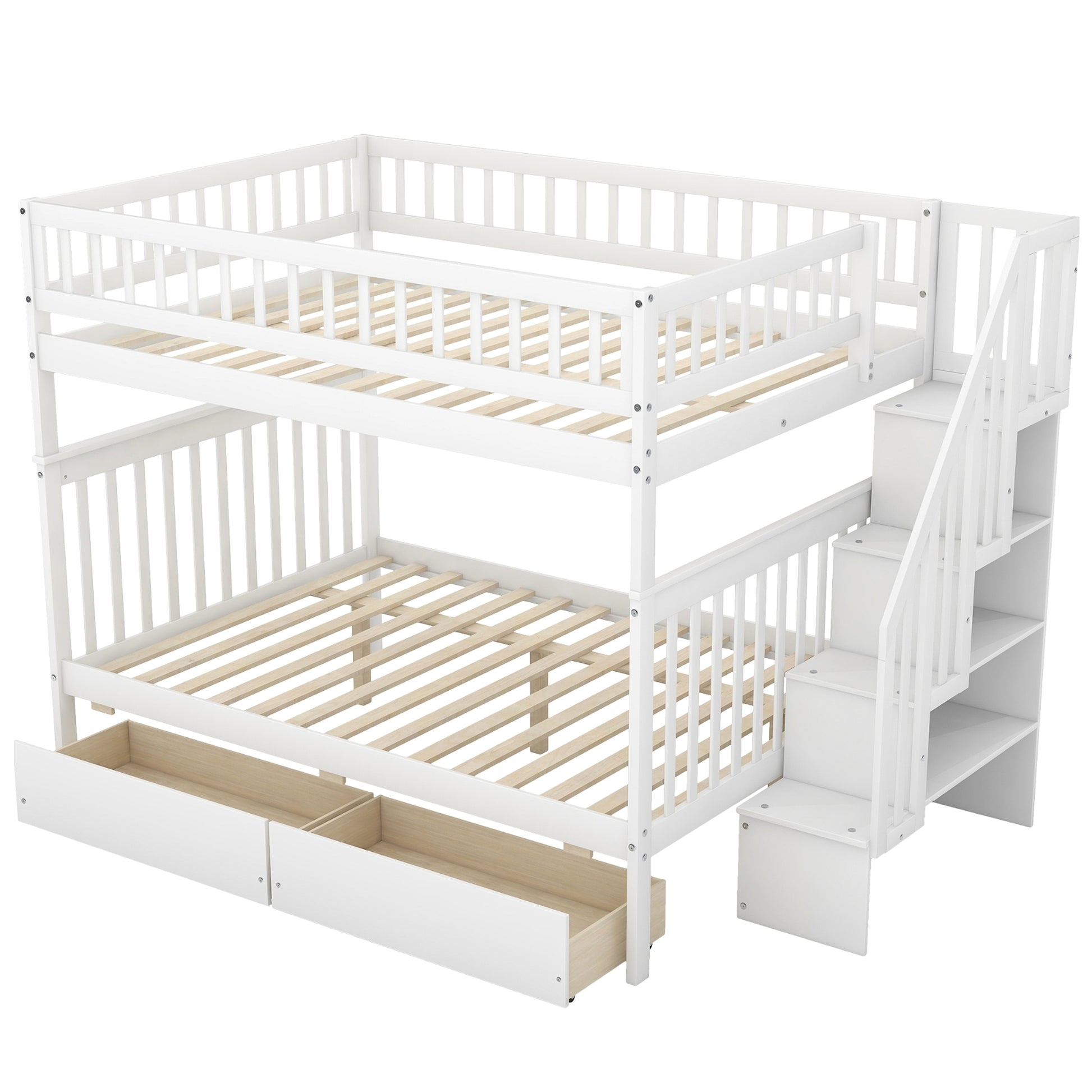 LuneluX_Home – Full-Over-Full Bunk Bed with Storage Drawers (White) - enhanced image 7