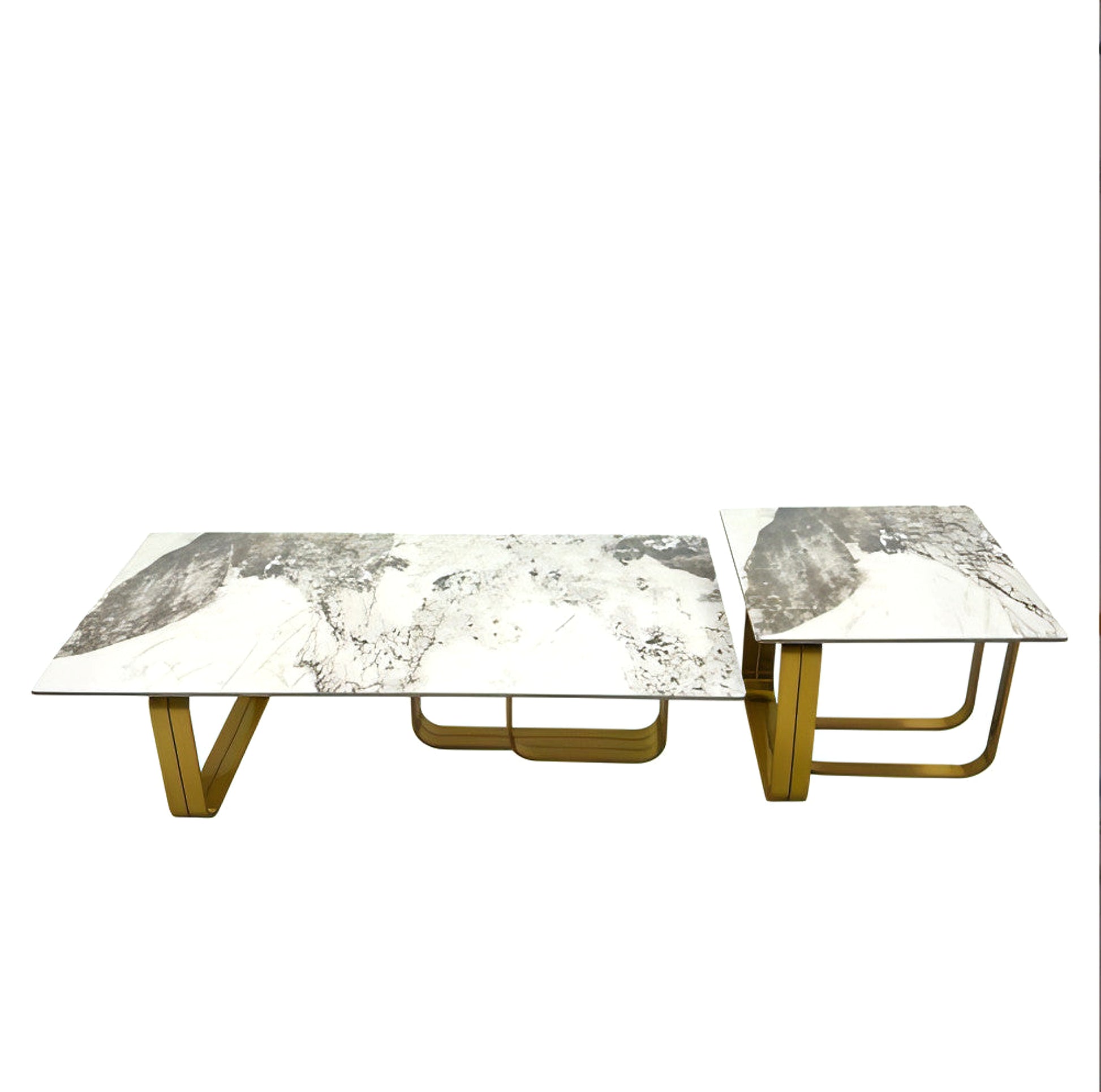 LuneluX_Home – Modern Sintered Stone Coffee Table Set with Gold Frame (2 pcs) - enhanced image 7