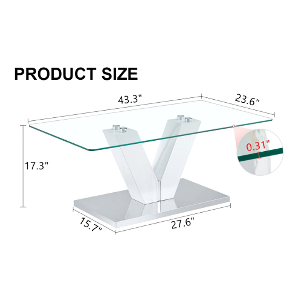 LuxeGlass™ – Modern Minimalist Coffee Table with Tempered Glass Top & Silver Pillars (US Warehouse) - enhanced image 7