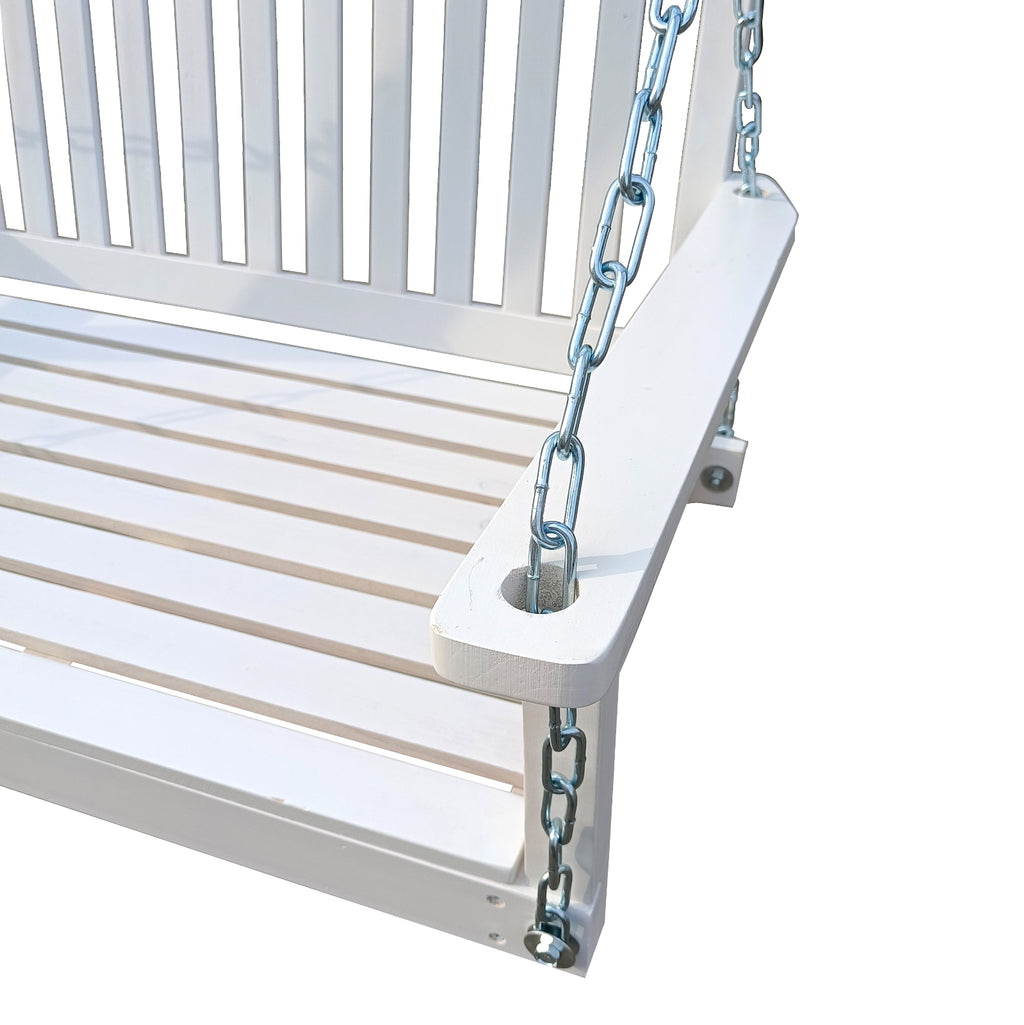 LuxePorch™ – White Wooden Hanging Porch Swing with Chains & Armrests (US Warehouse) - enhanced image 7
