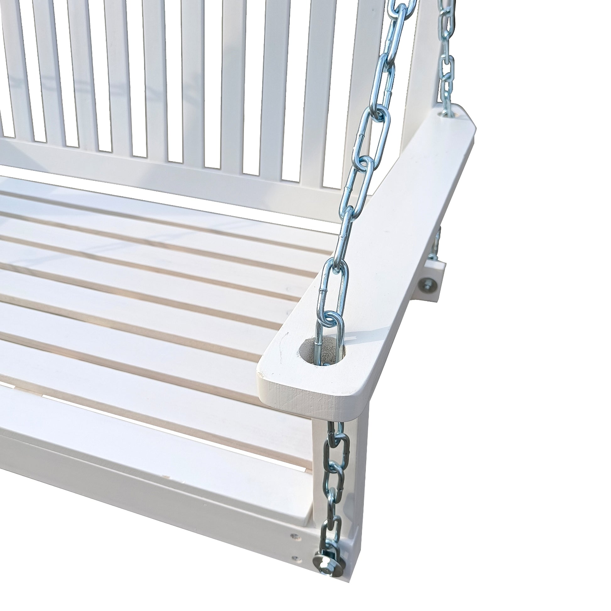 LuxePorch™ – White Wooden Hanging Porch Swing with Chains & Armrests (US Warehouse) - enhanced image 7