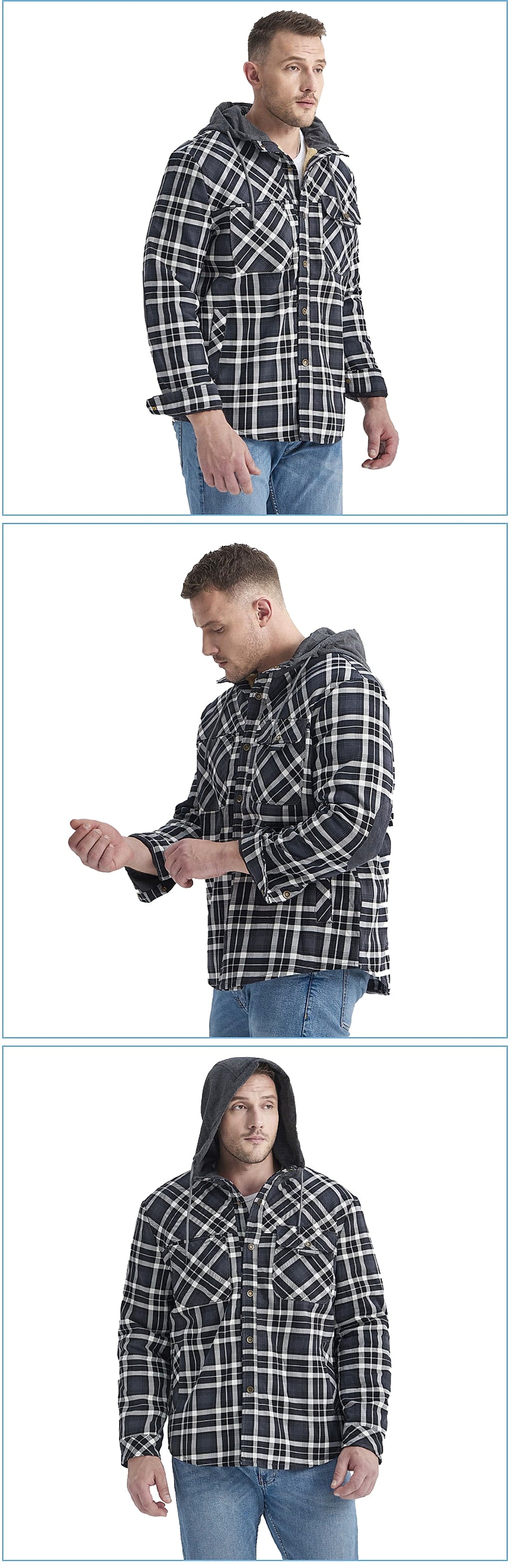 Men’s Fleece-Lined Hooded Plaid Flannel Jacket – Winter Cotton Padded Shirt Coat - enhanced image 7