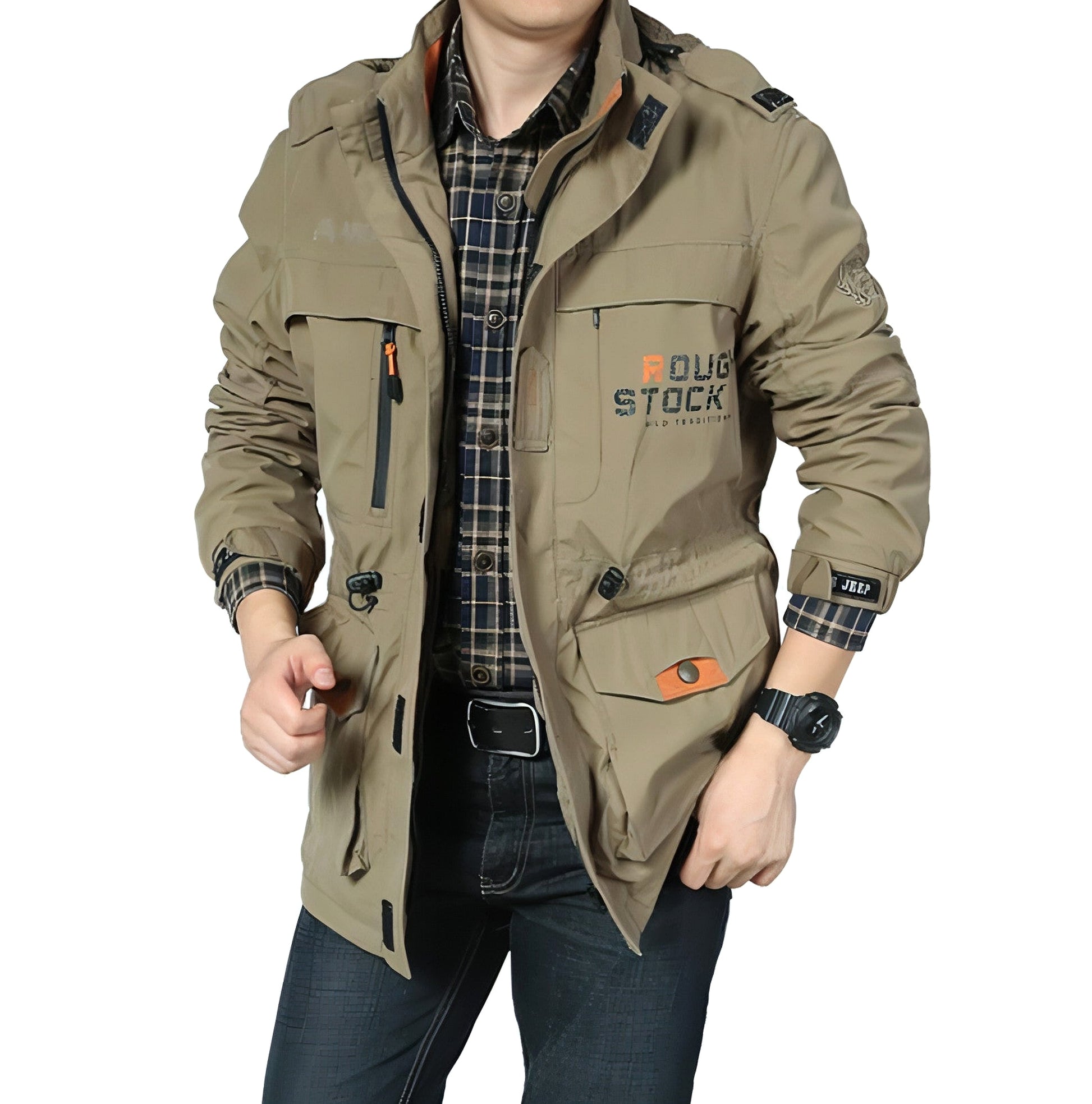 Men's casual outdoor waterproof breathable long hooded stand collar Jacket - enhanced image 7